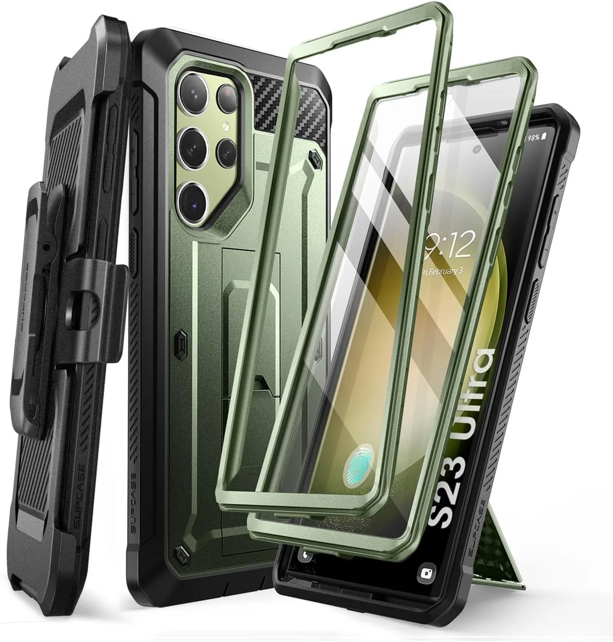 Carcasa Supcase Galaxy S23 Ultra con protector de pantalla incorporado Verde