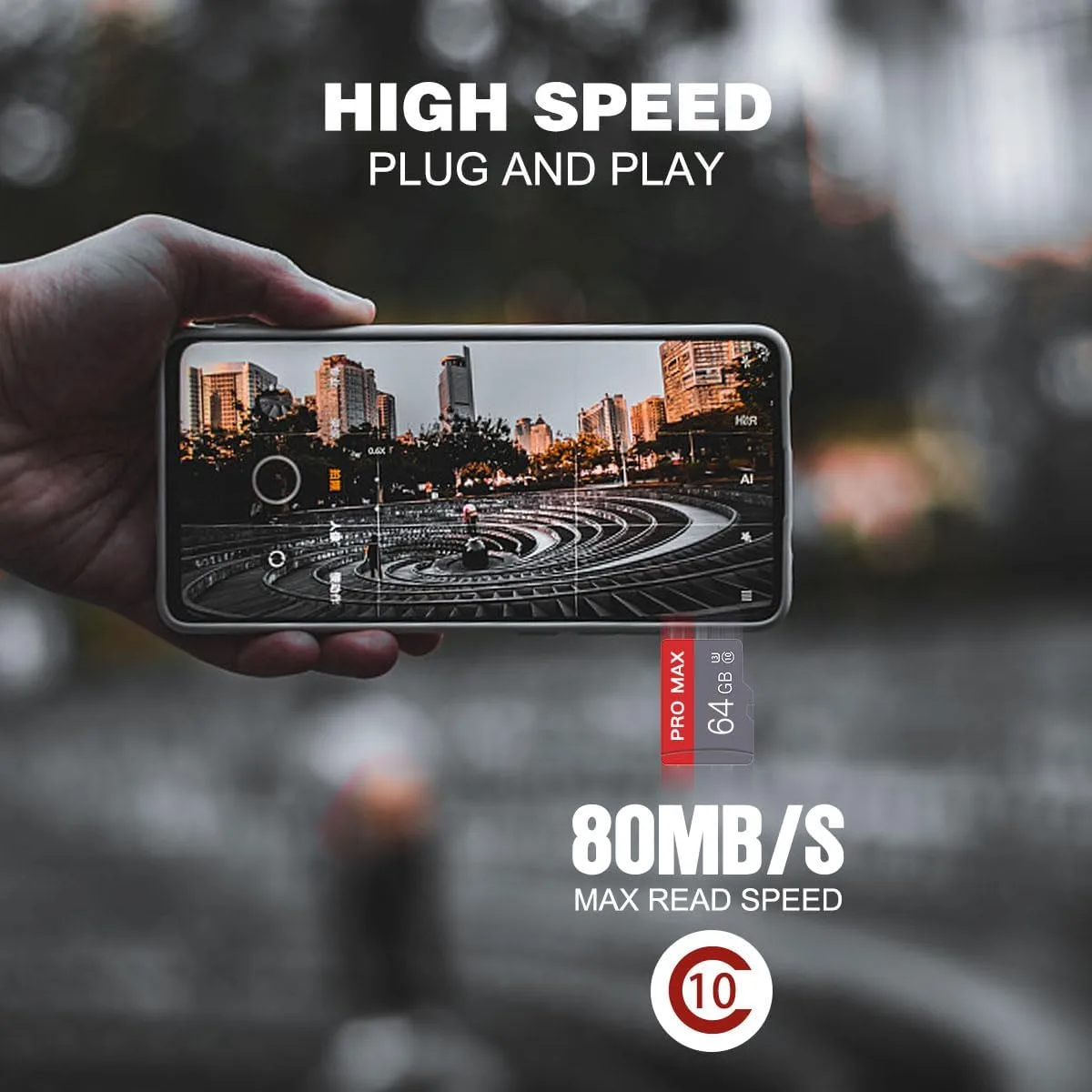 64GB Micro SD Card Memory Card with Adapter, High Speed Class 10, for Smartphone, Security Cam, Tablet, Drone, Dash Cam & MP3 Player
