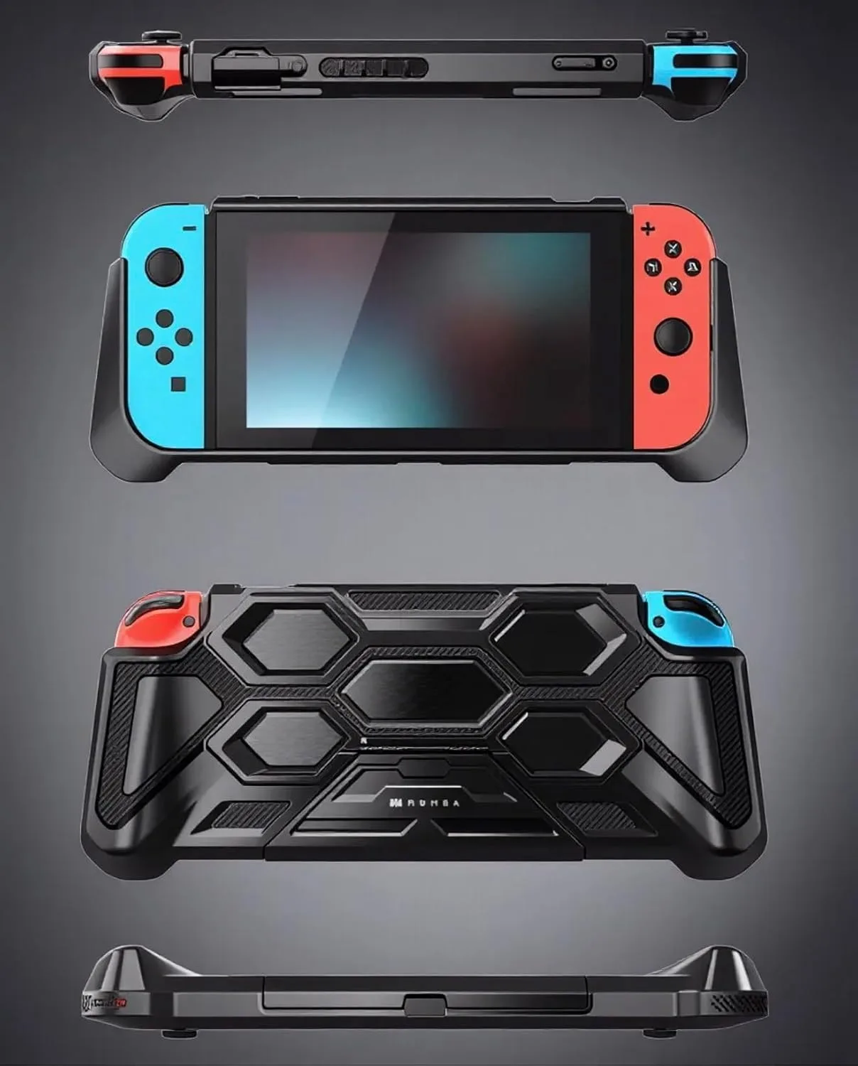 Mumba Protective Case for Nintendo Switch 1 (2017 Release), [Battle Series] [Built-in Kickstand] Heavy Duty Grip Cover for Nintendo Switch Console with Comfort Padded Hand Grips (Black)