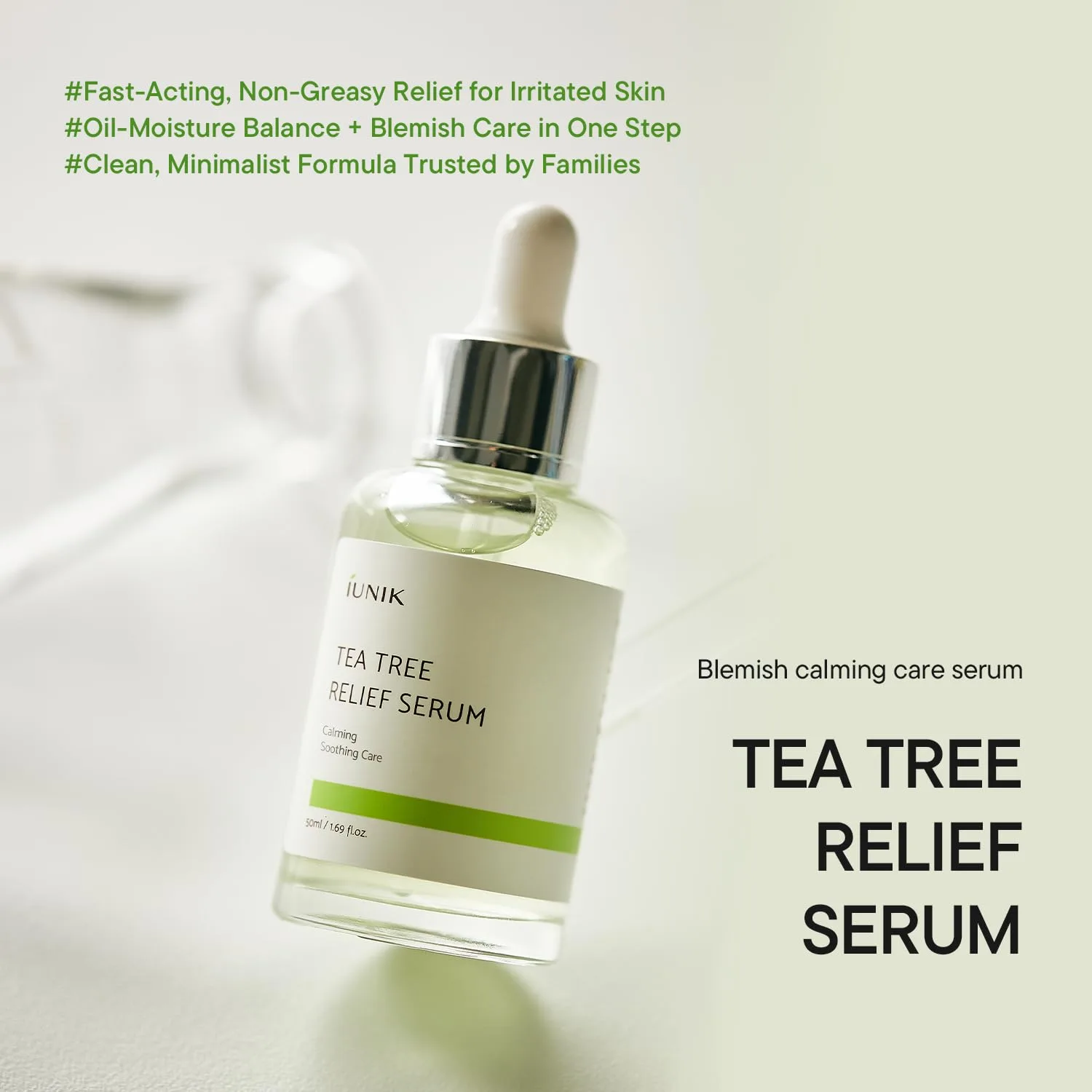 IUNIK Tea Tree Relief Serum - Calming & Hydrating Ampoule 1.69 fl oz