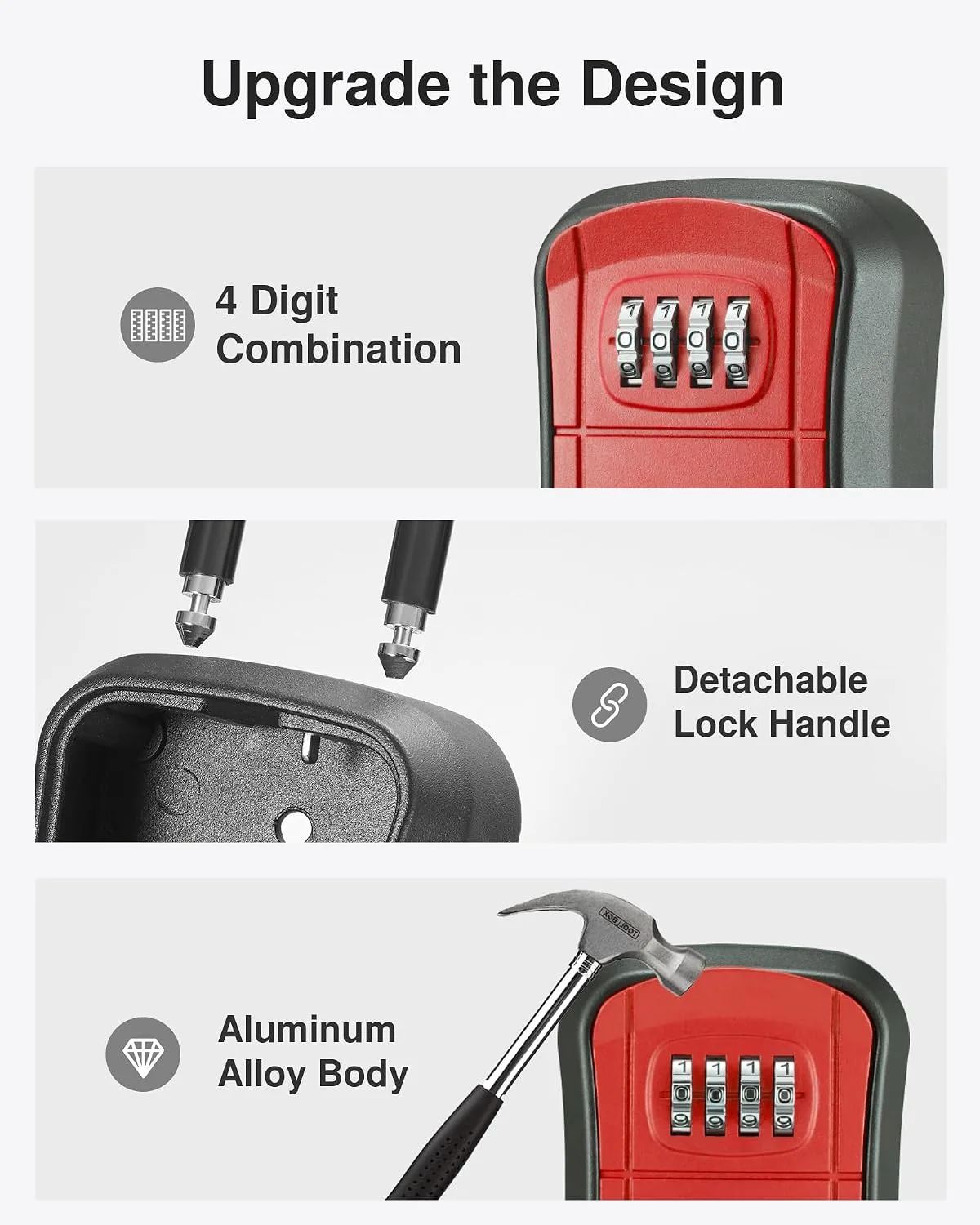 Puroma Key Lock Box Outdoor 4 Digit Code Combination Lockbox House, 1 Red