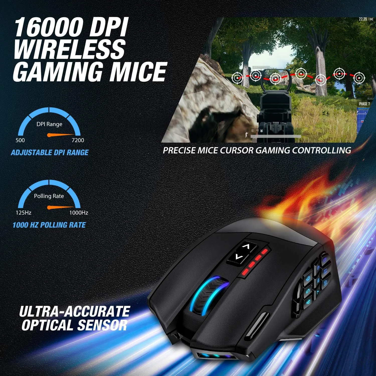 UtechSmart Venus Pro Wireless MMO Gaming Mouse - 16000 DPI RGB