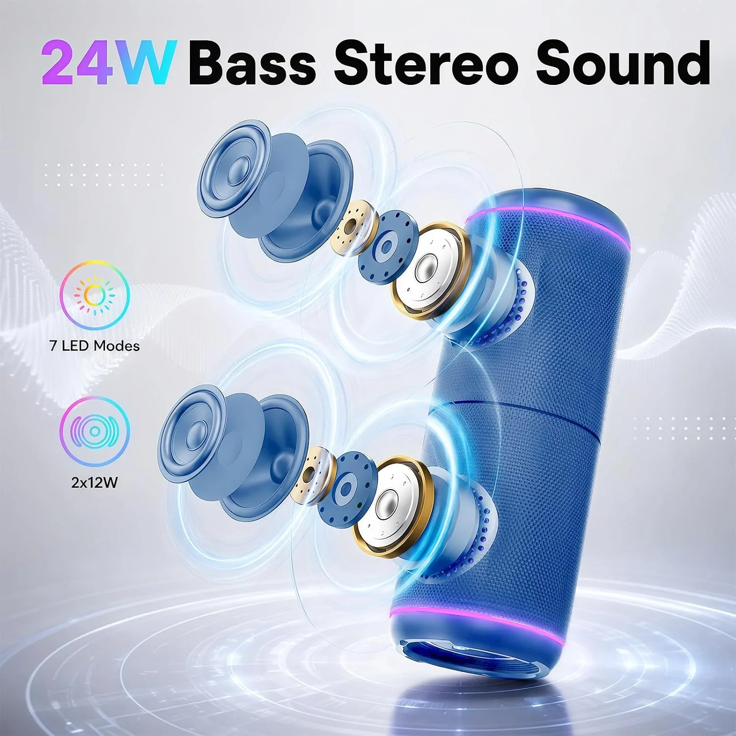 Magnetic 2-in-1 Portable Bluetooth Speaker, 24W Split Stereo Sound with TWS, Bluetooth 5.4, IPX6 Waterproof, 20-Hour Playtime,7 LED Light Modes, Wireless Speaker Perfect for Party Home Beach Outdoor