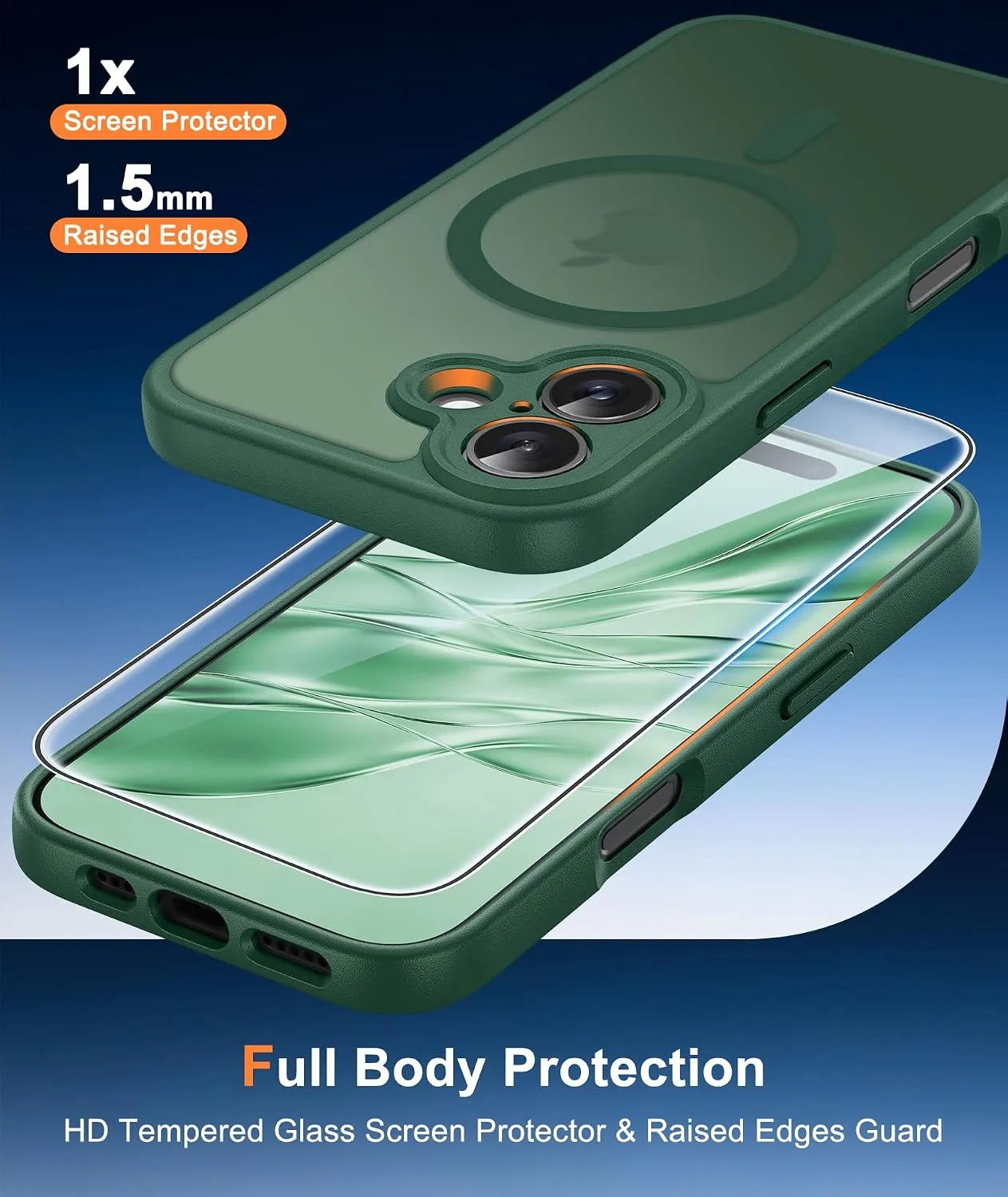 FNTCASE for iPhone 16 Plus Case Fit for MagSafe Green