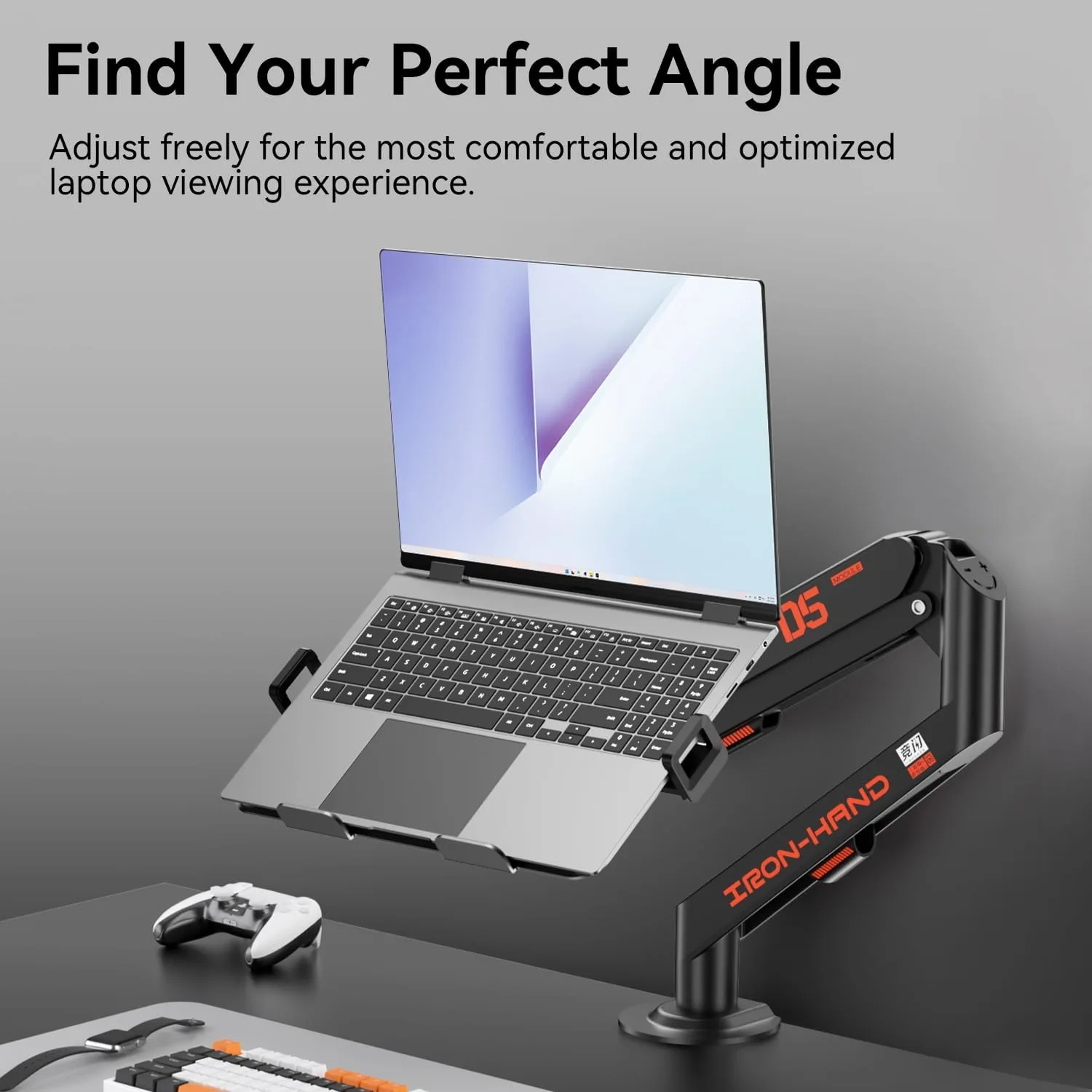 JINRAIKO Laptop Mount for Desk (11.3"-17.3"), 360° Rotating Foldable Laptops Arm Mount with Gas Spring, Heavy Duty Aluminum Adjustable Laptop Stand with Clamp/Grommet (Black)