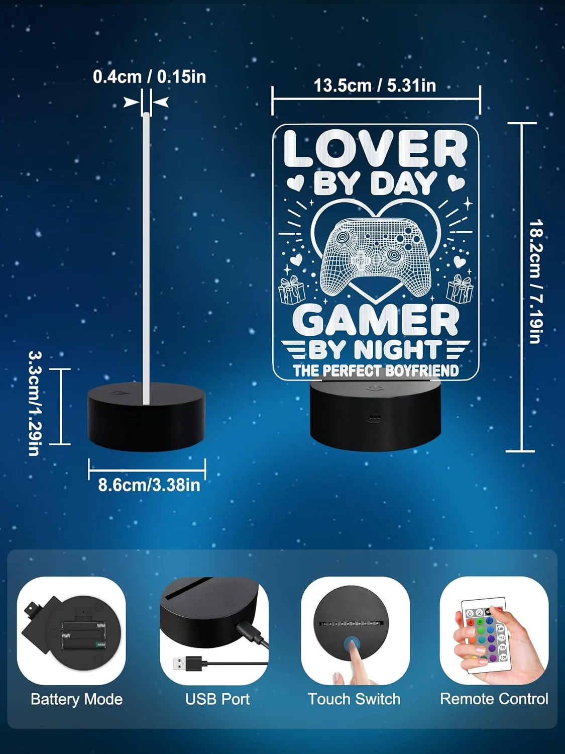 YuanDian Gamer Gift, Funny Cool LED Night Light Lover by Day Gamer by Night