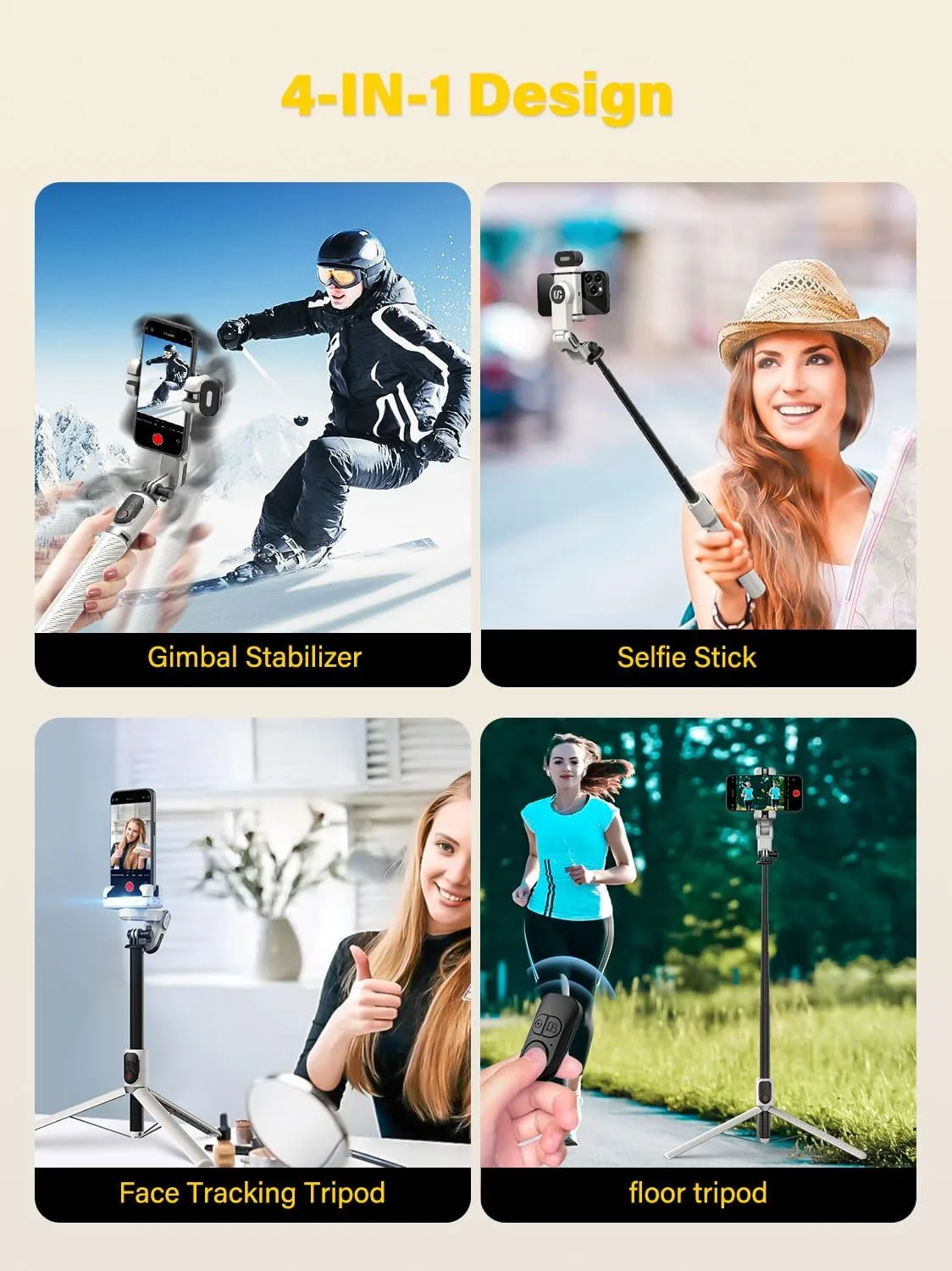 AOCHUAN M2PRO White Smartphone Gimbal Stabilizer, 4-in-1 Phone Stabilizer