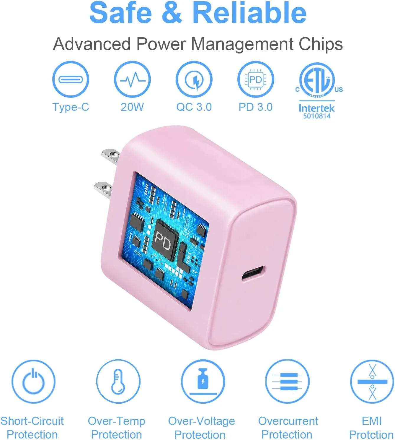 iPhone 14 13 12 Fast Charger 20W PD USB C Wall Charger with 6FT Fast Charging Cable for iPhone 14/14 Pro/14 Pro Max/14 Plus/13/12/11/Pro/Pro Max/Mini/Xs Max/X, iPad - Pink