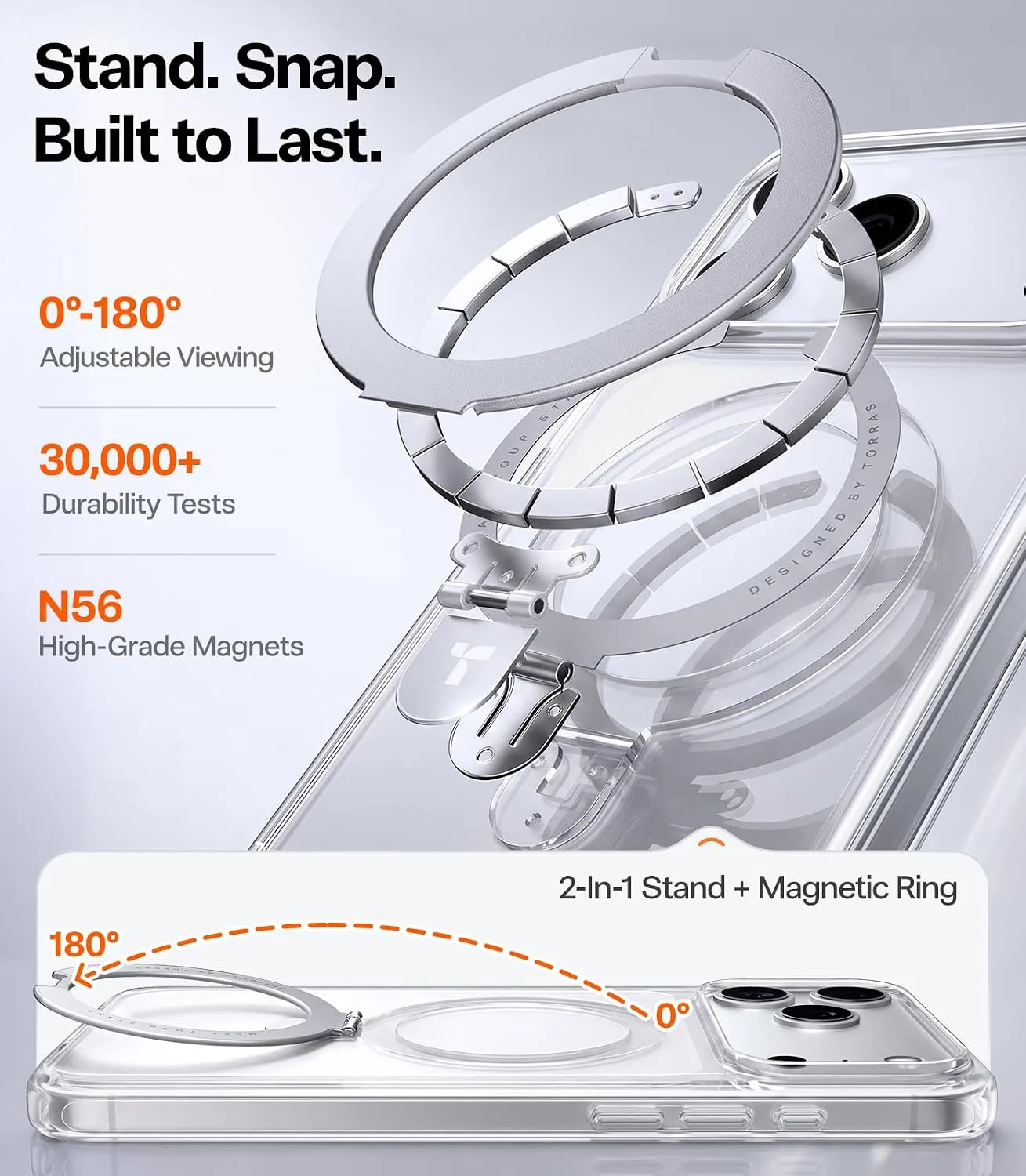 TORRAS Magnetic Stand for iPhone 18 Pro Max Case, Hands-Free Viewing, Clear
