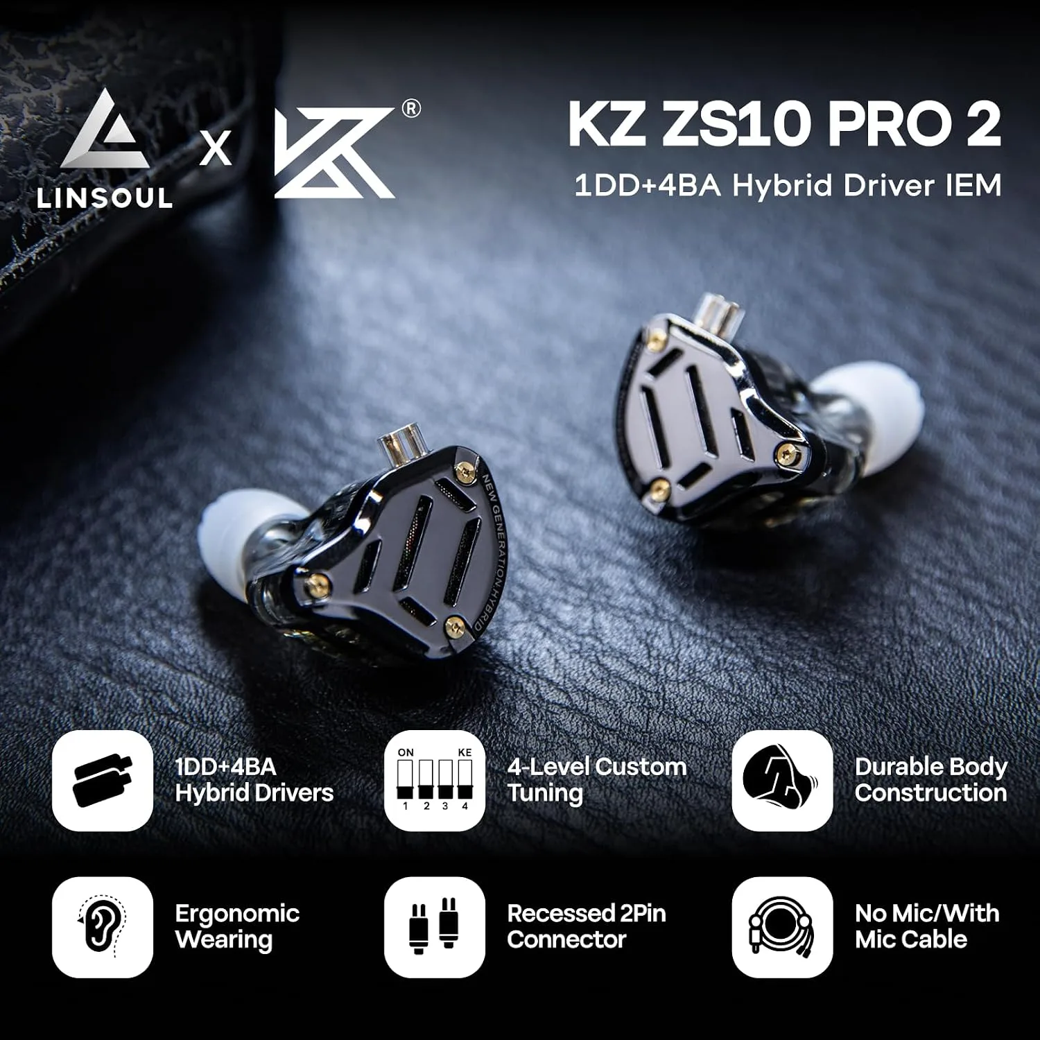 Linsoul KZ ZS10 PRO 2 1DD+4BA Hybrid in Ear Monitor IEM HiFi Wired Earbuds