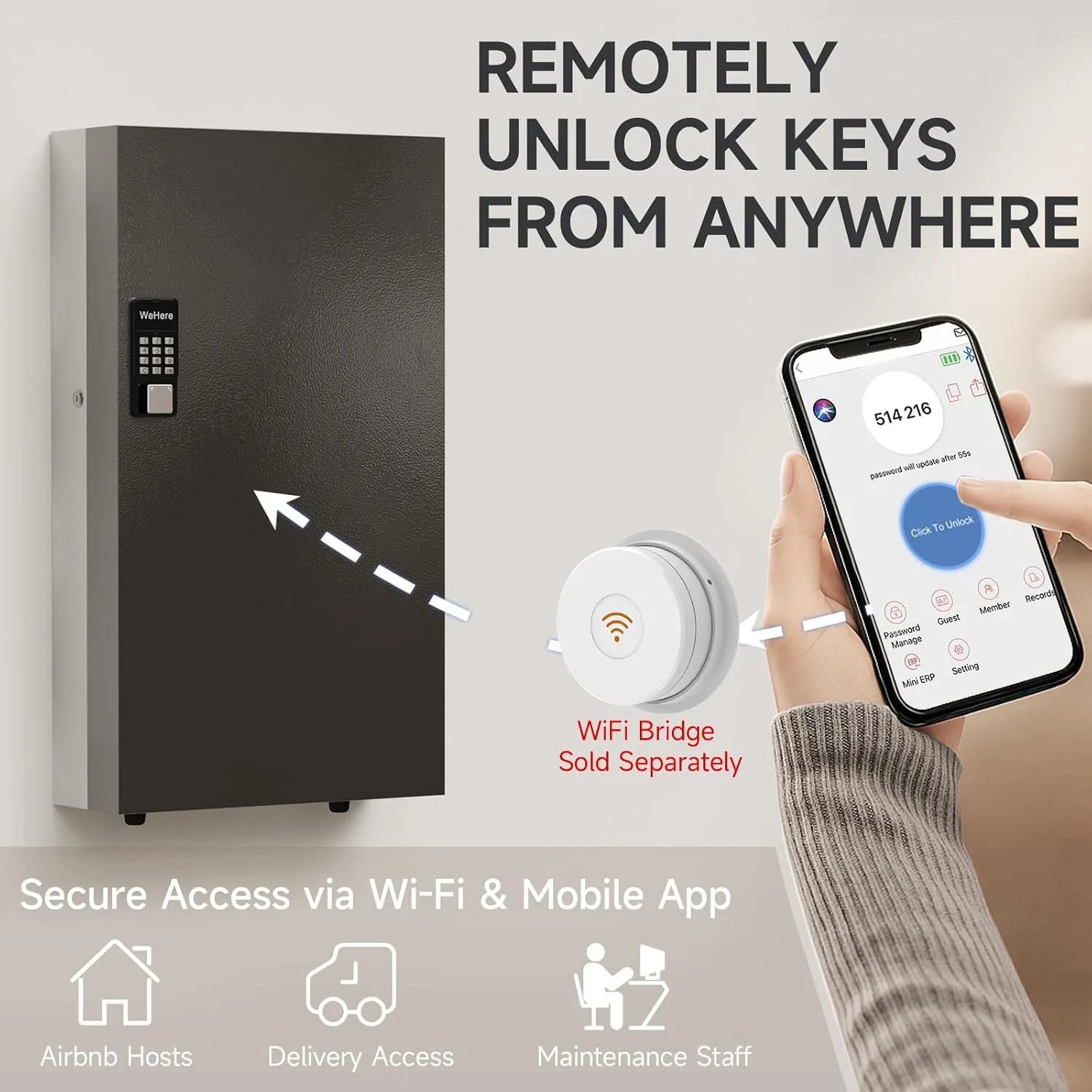 360 Key Lock Box Smart Key Organier Cabinet with Keypad & App for Office