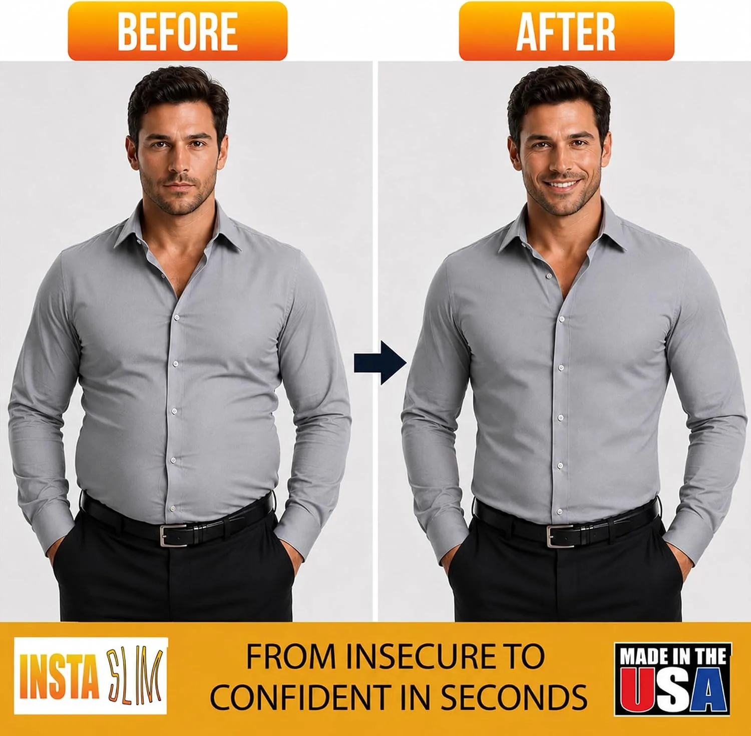 Insta Slim - Made in USA 3 Pack Compression Muscle Tank Body Shapers for Men. Back Support, Slimming Shapewear Undershirt