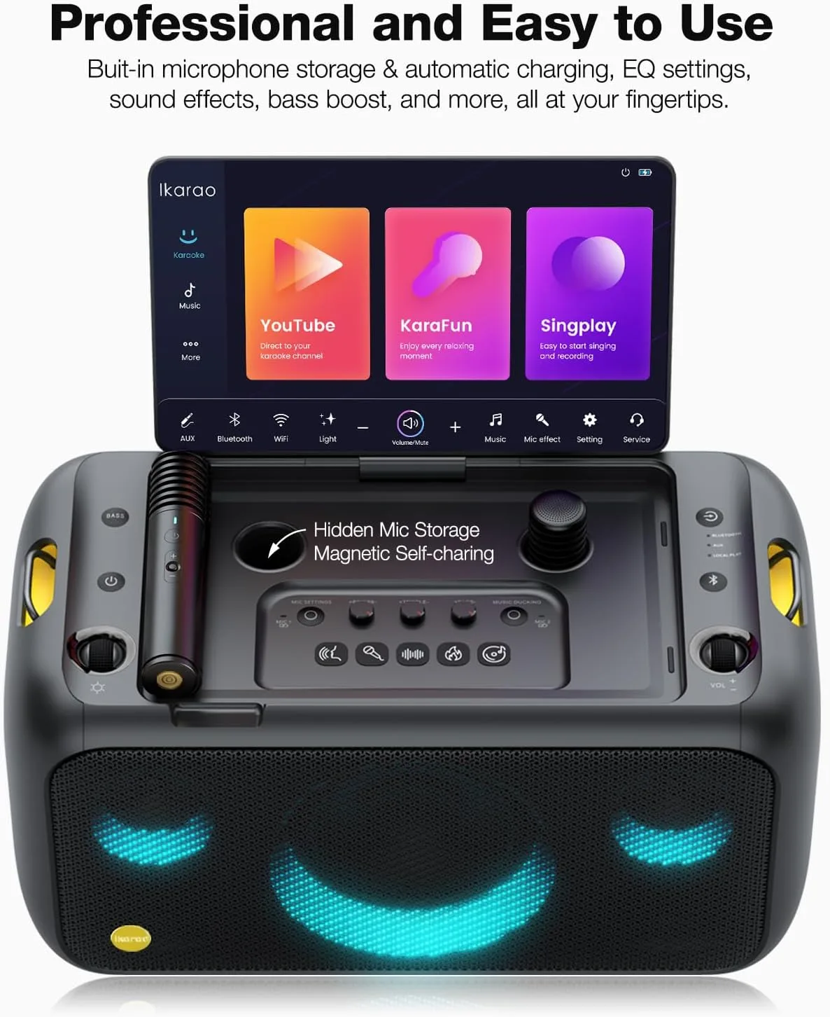 Ikarao Karaoke Machine for Adults with Lyrics Display, Built-in 13.3" Screen, Truly All in One Karaoke Machine with 2 Wireless Microphone (Hidden & Self Charging), 460W Bluetooth Speaker for Party, TV