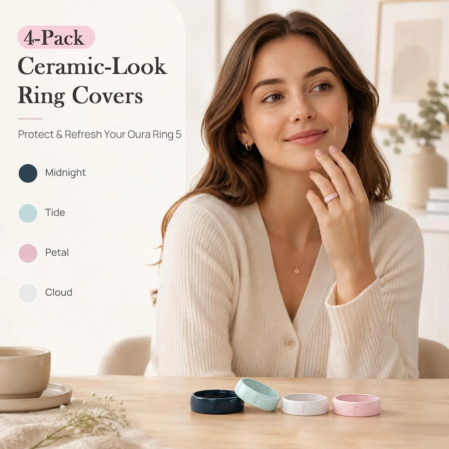 4 Pack Ceramic-Look TPU Ring Cover Compatible with Oura Ring 5