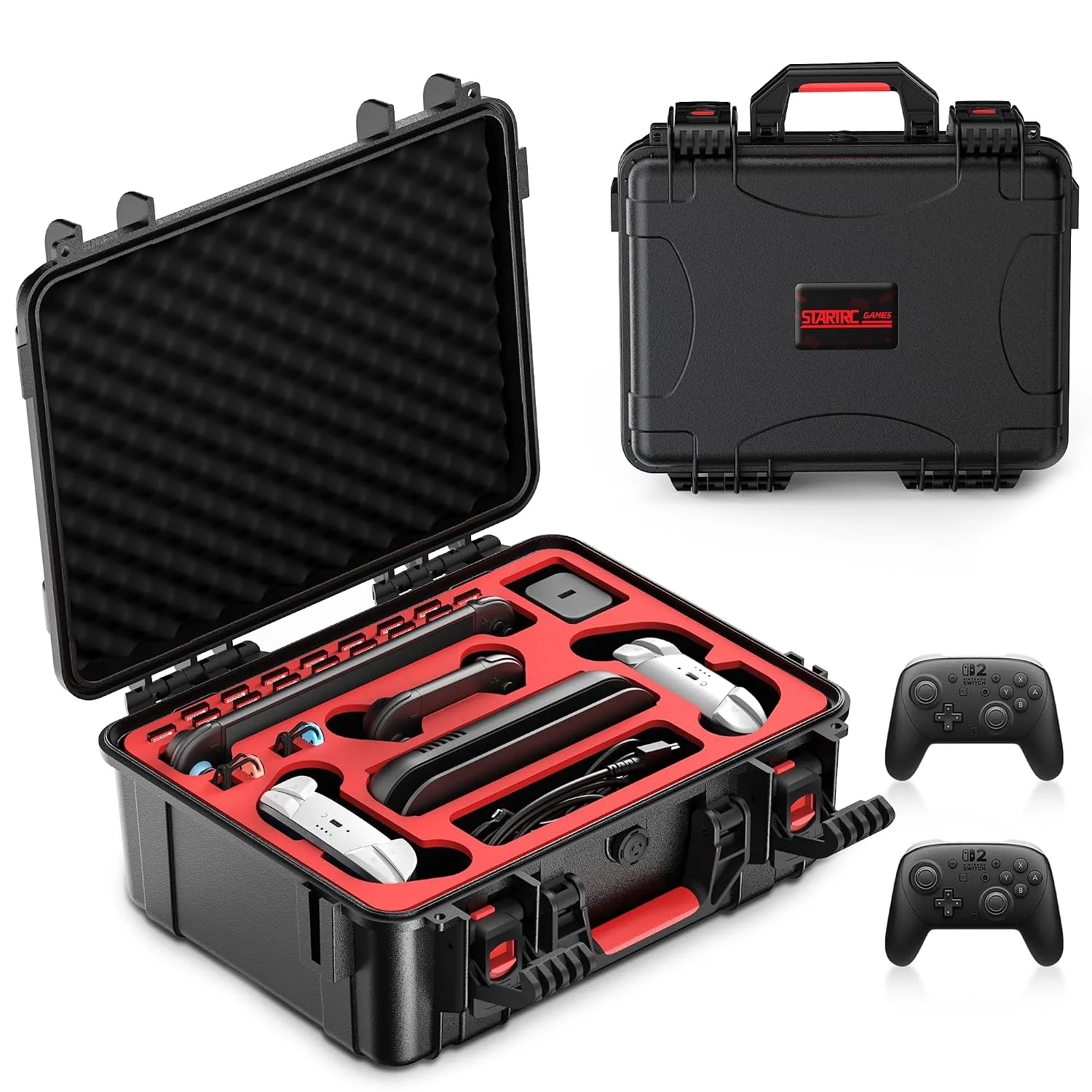 STARTRC GAMES Hard Carrying Case for Nintendo Switch 2, Waterproof Hard Travel Case for Nintendo Switch 2 Console, 2 Pro Controllers, 16 Game Cards and Other Accessories