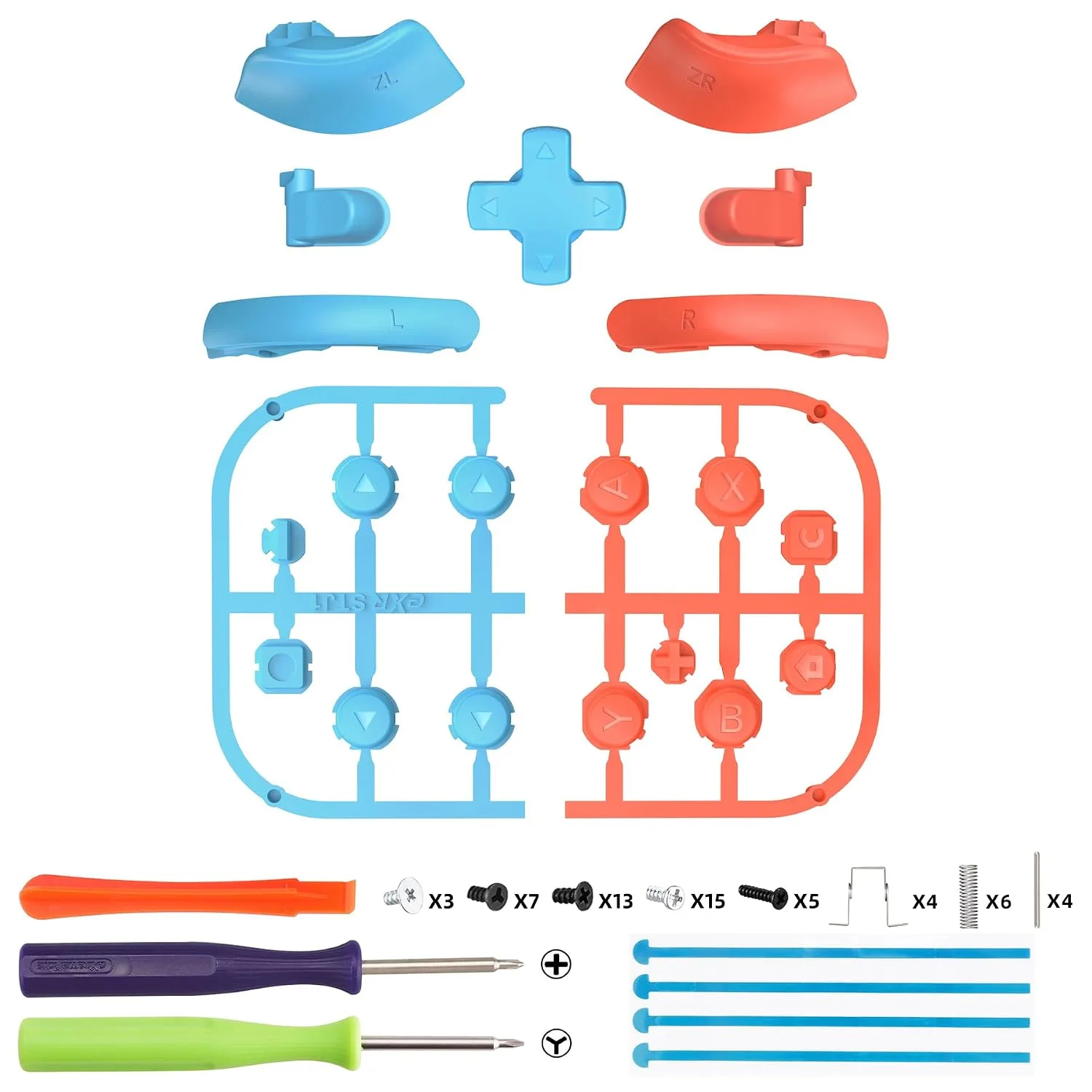 eXtremeRate DIY Replacement Full Set Buttons for Joycon 2, Custom ABXY Direction Keys Dpad + - C Home Capture Release L R ZR ZL Trigger Buttons for Nintendo Switch 2 Controller - Blue & Orange