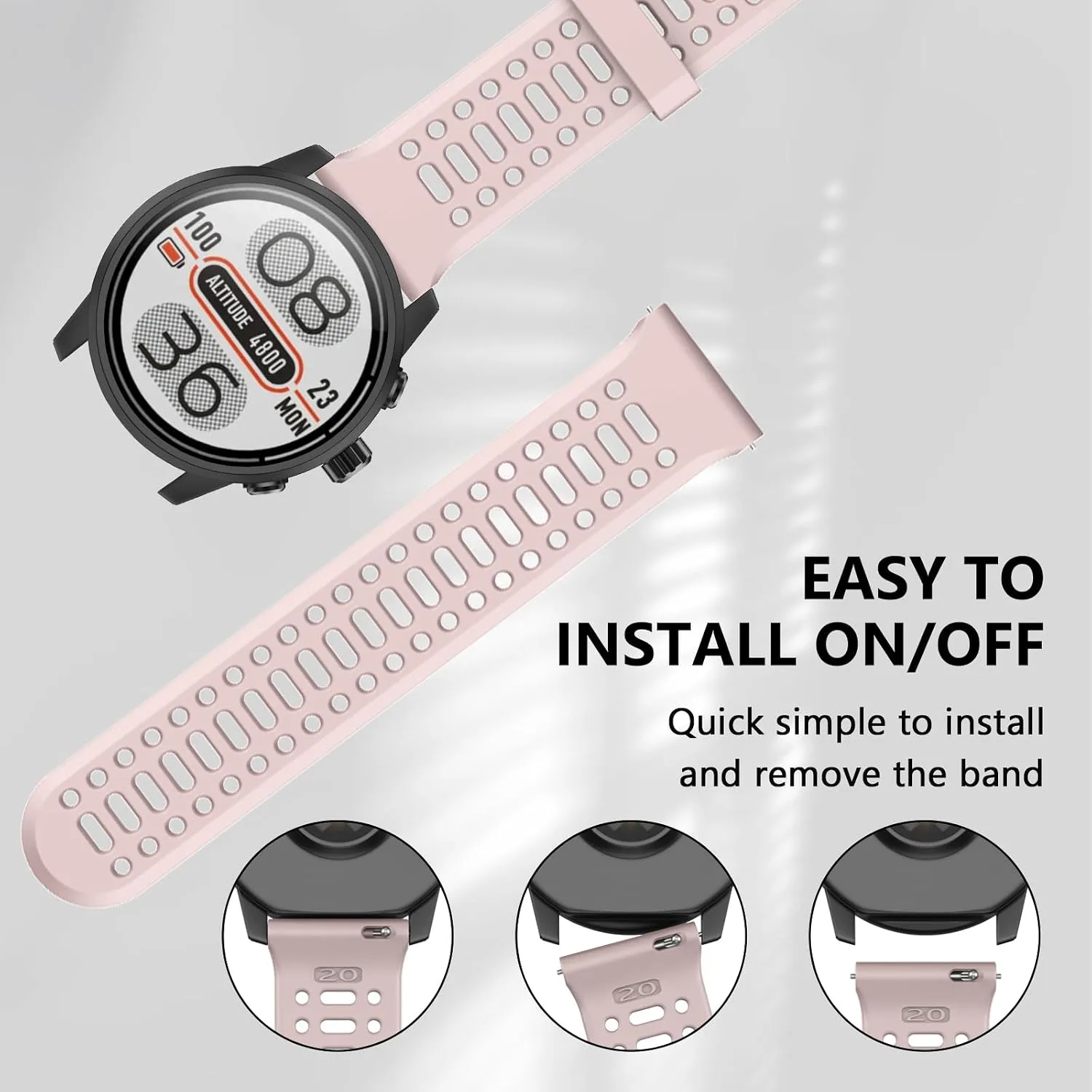 Compatible with Coros Pace 2 Watch Band, 20mm Quick Release Sports Silicone Watch Band Breathable Wristband Strap Women Men Strap for COROS APEX 2/APEX 42mm