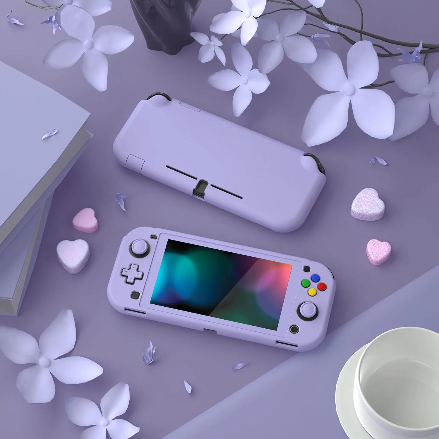 eXtremeRate PlayVital Light Violet Protective Grip Case for Nintendo Switch Lite, Hard Cover Protector for Nintendo Switch Lite - Screen Protector & Thumb Grips & Buttons Caps Stickers Included