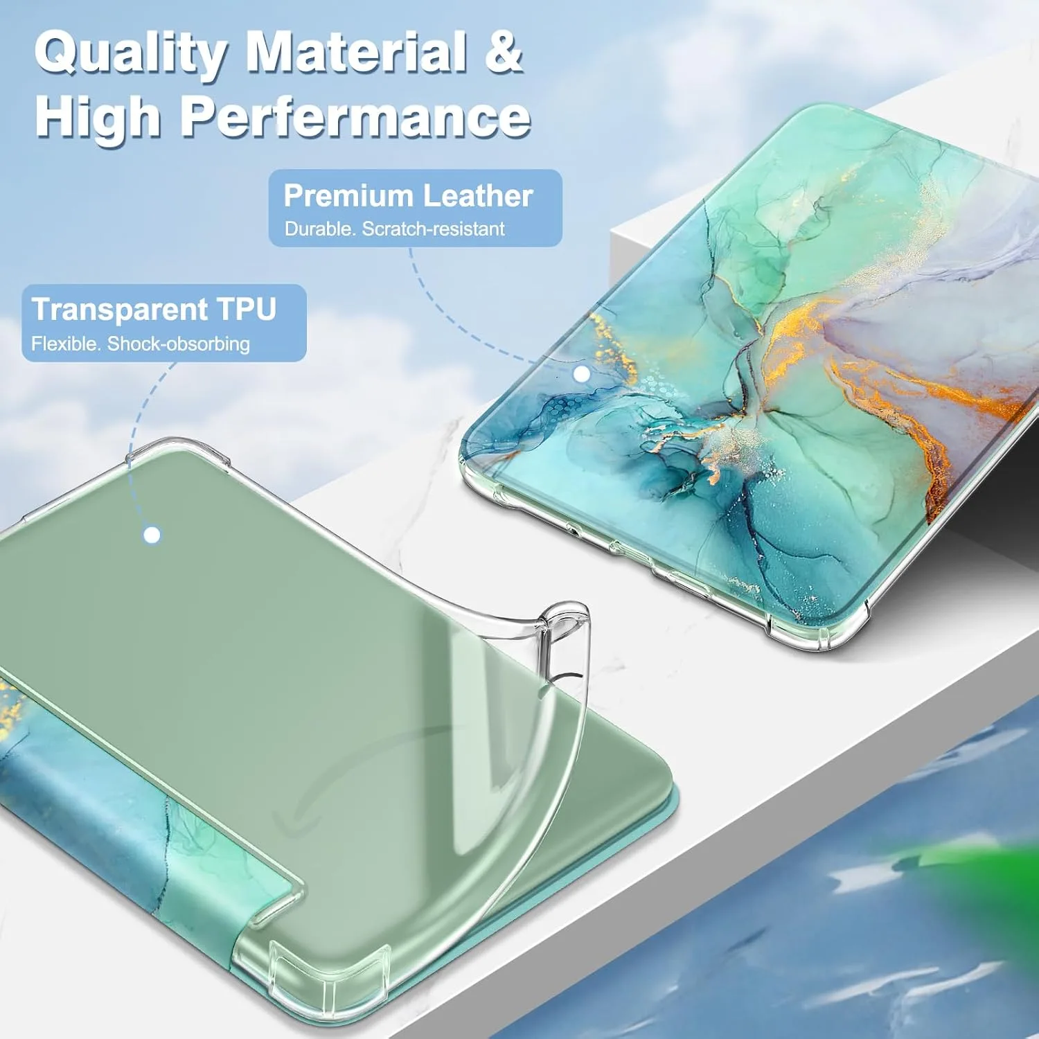 Fintie Slim TPU Case for 6" Kindle 11th Generation 2024/2022,Emerald Marble