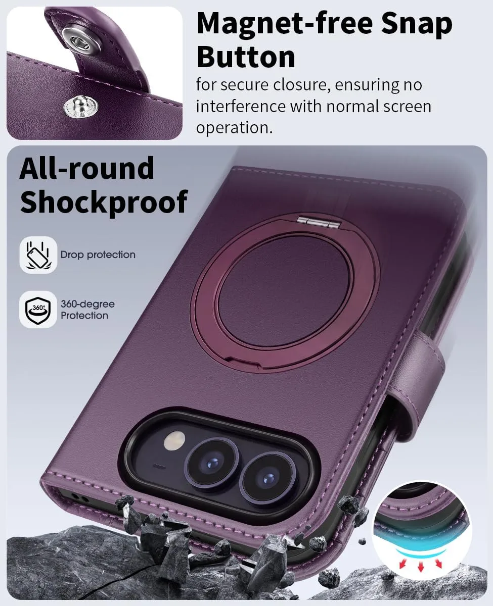 OCASE for iPhone Duo Wallet Case with Ring Stand, Card Holder, Purple