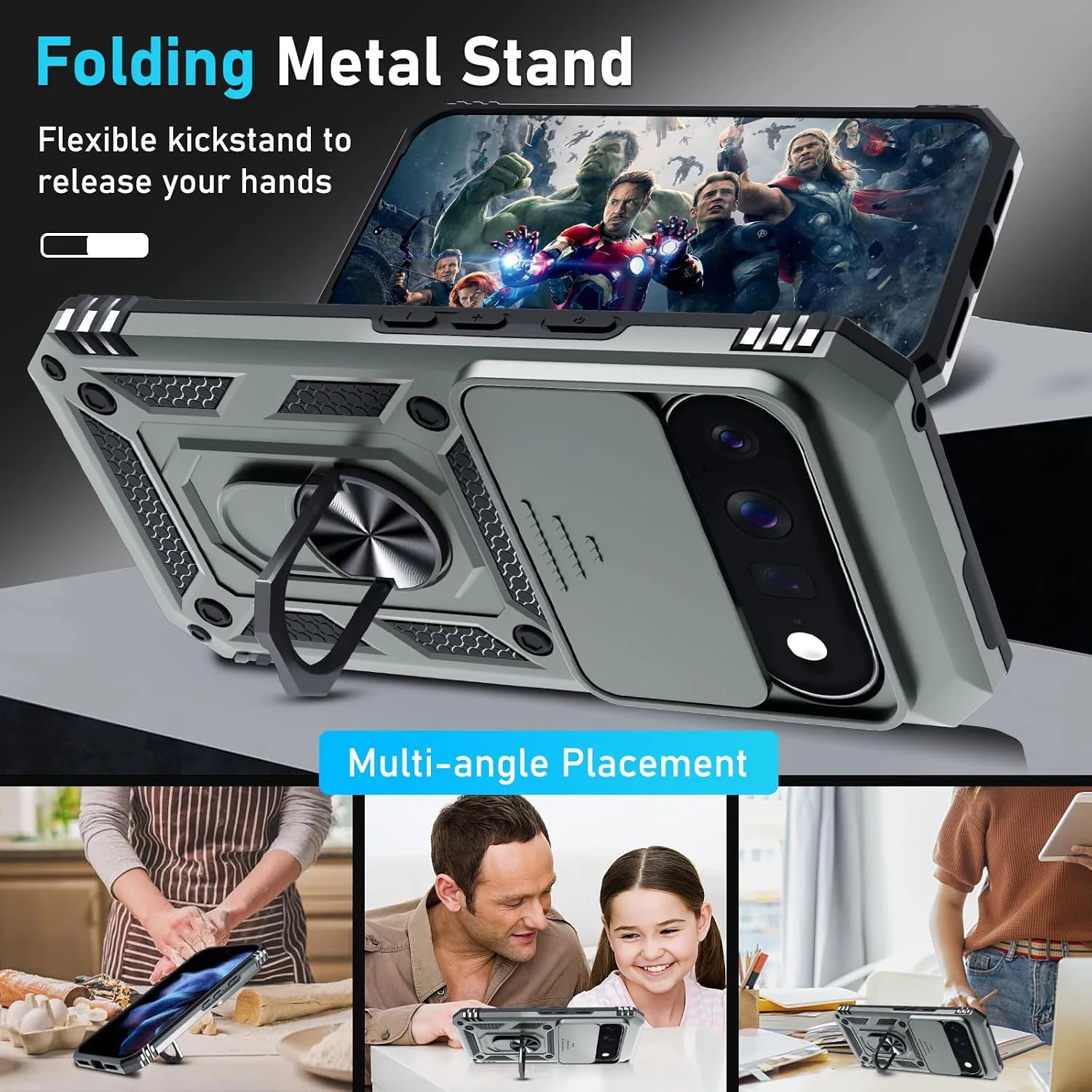 for Google Pixel 11/11 Pro Case Built in Slide Camera Cover,Silver