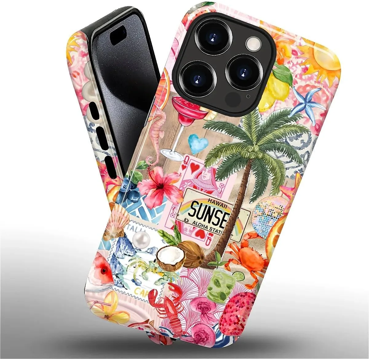 DAIZAG Case for iPhone 15 Pro Max,Mixed 2 Layer Design Shockproof Soft TPU Ddouble Protection Phone Case for iPhone 15 Pro Max-Aesthetic Summer Beach