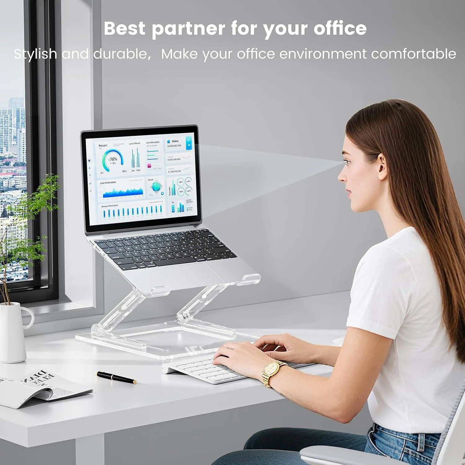 Laptop Stand for Desk, Portable Acrylic Laptop Riser, Ergonomic Adjustable Computer Stand Holder for Notebook MacBook Air Pro, Dell XPS, HP (10-17.3'')