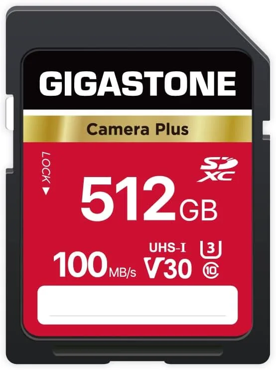 GIGASTONE 512GB SD Card, Camera Plus, Speed Up to 100MB/s, UHS-I V30 U3 SDXC Memory Card High Speed UHD Video Compatible with Kodak Olympus Digital Camera, with 1 Mini case