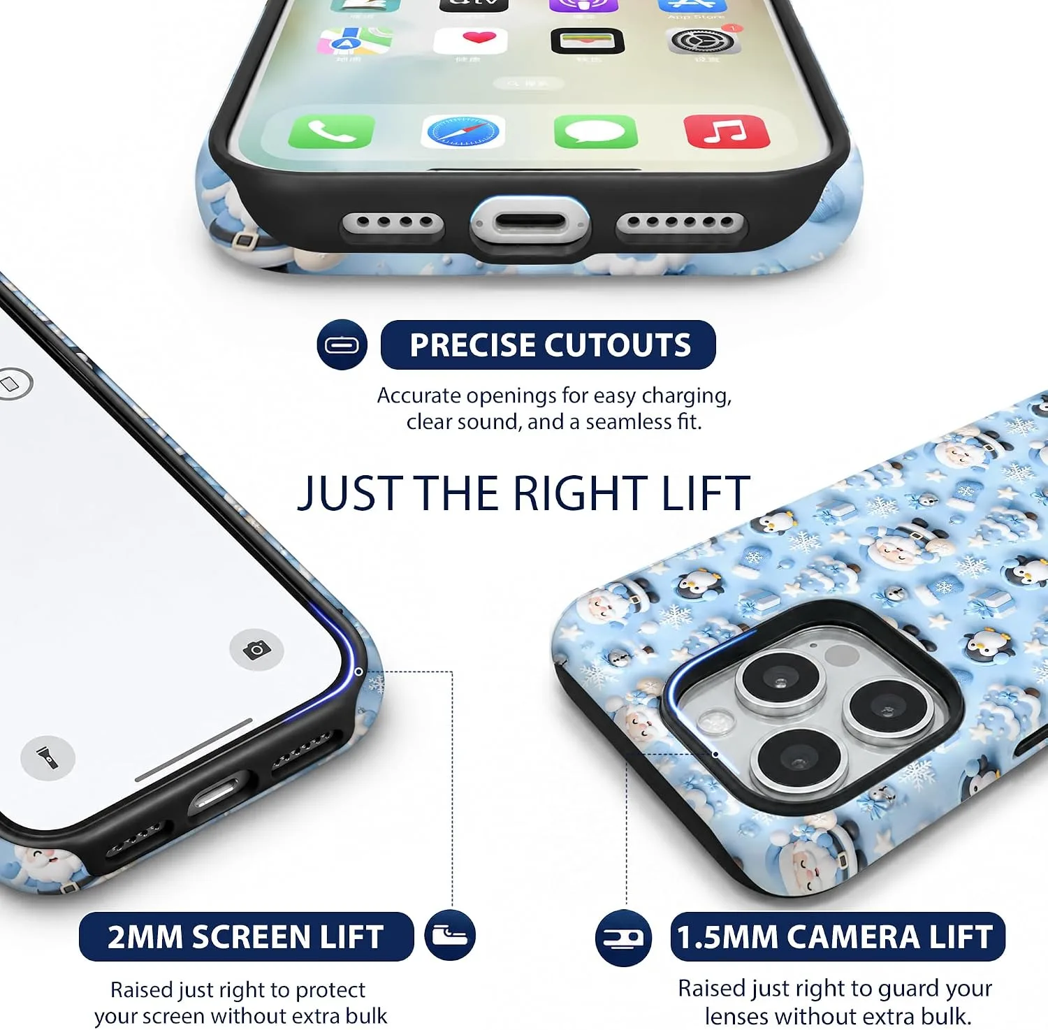 Magnetic for iPhone 16 Pro Max Baby Blue Phone Case, Cute Santa