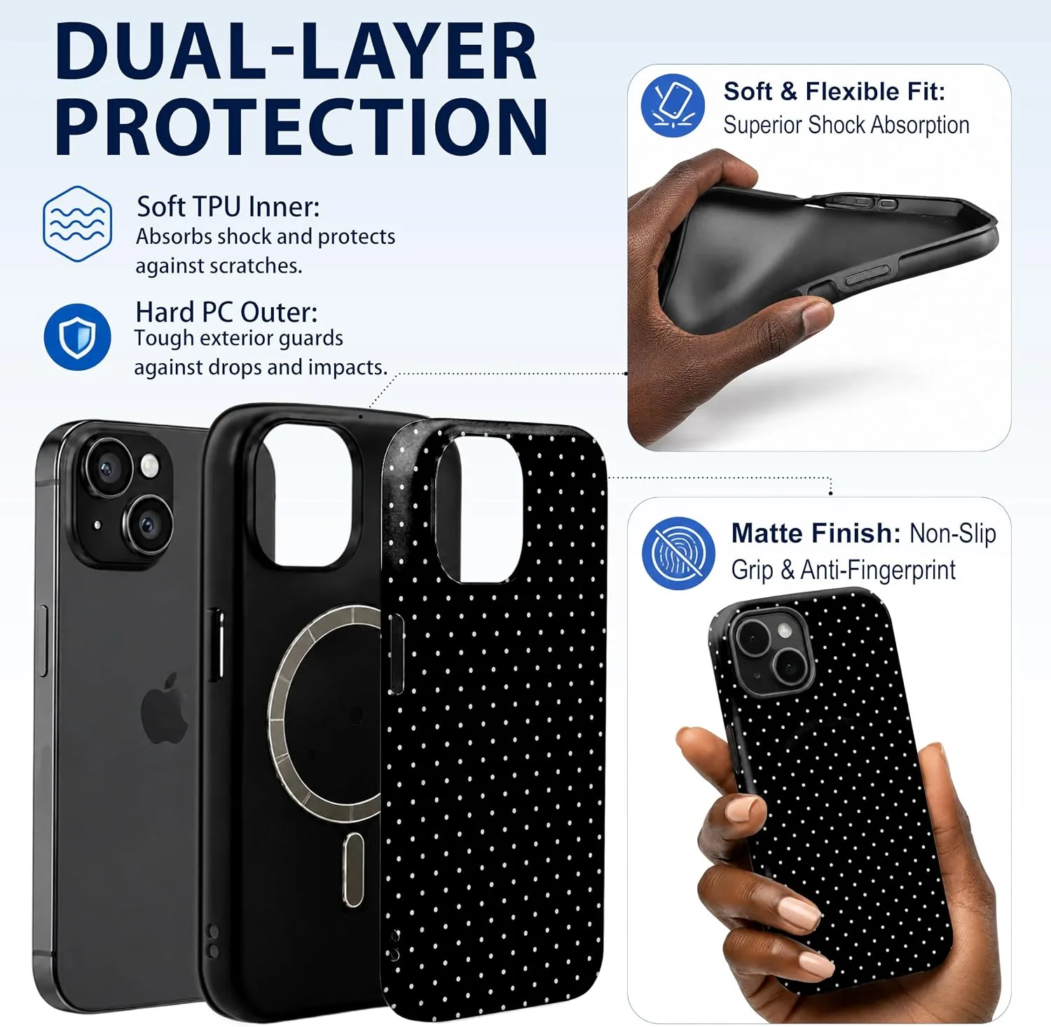 Magnetic for iPhone 13/14 Phone Case, Cute Stylish Black Polka Dot