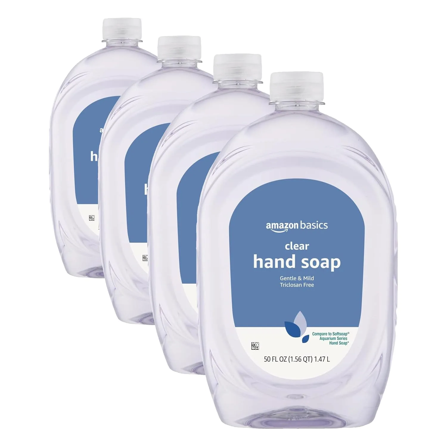 Amazon Basics Gentle & Mild Clear Liquid Hand Soap Refill, Triclosan-Free, Dermatologist-Tested, pH Balanced, Cruelty-Free (Previously Solimo), 50 Fl Oz (Pack of 4)