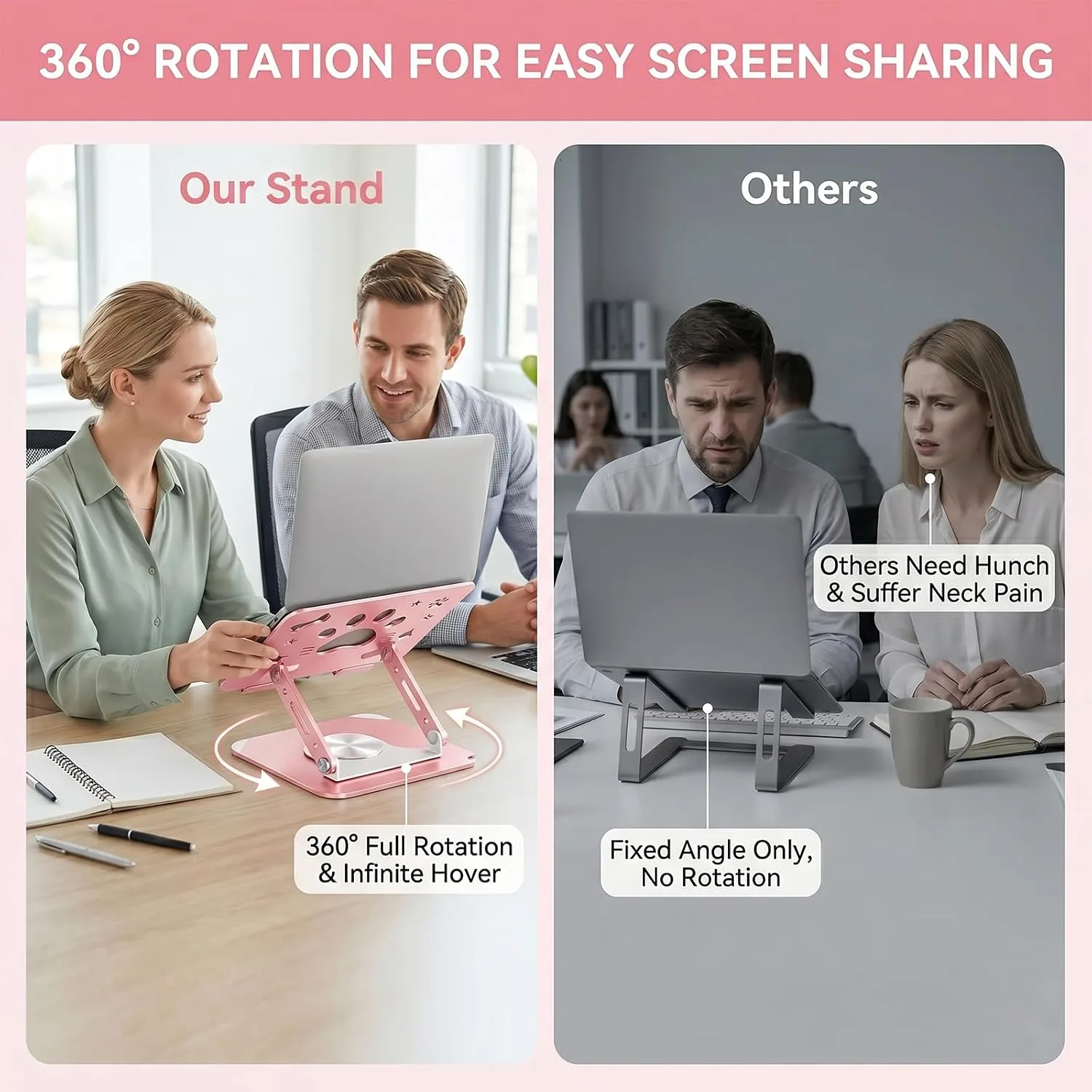Adjustable Cat Paw Laptop Stand for Desk, 360° Rotating Foldable Carbon Steel Laptop Holder, Ergonomic Cooling Laptop Riser Fits 17.3 Inch MacBook Pro/Air Dell HP Lenovo