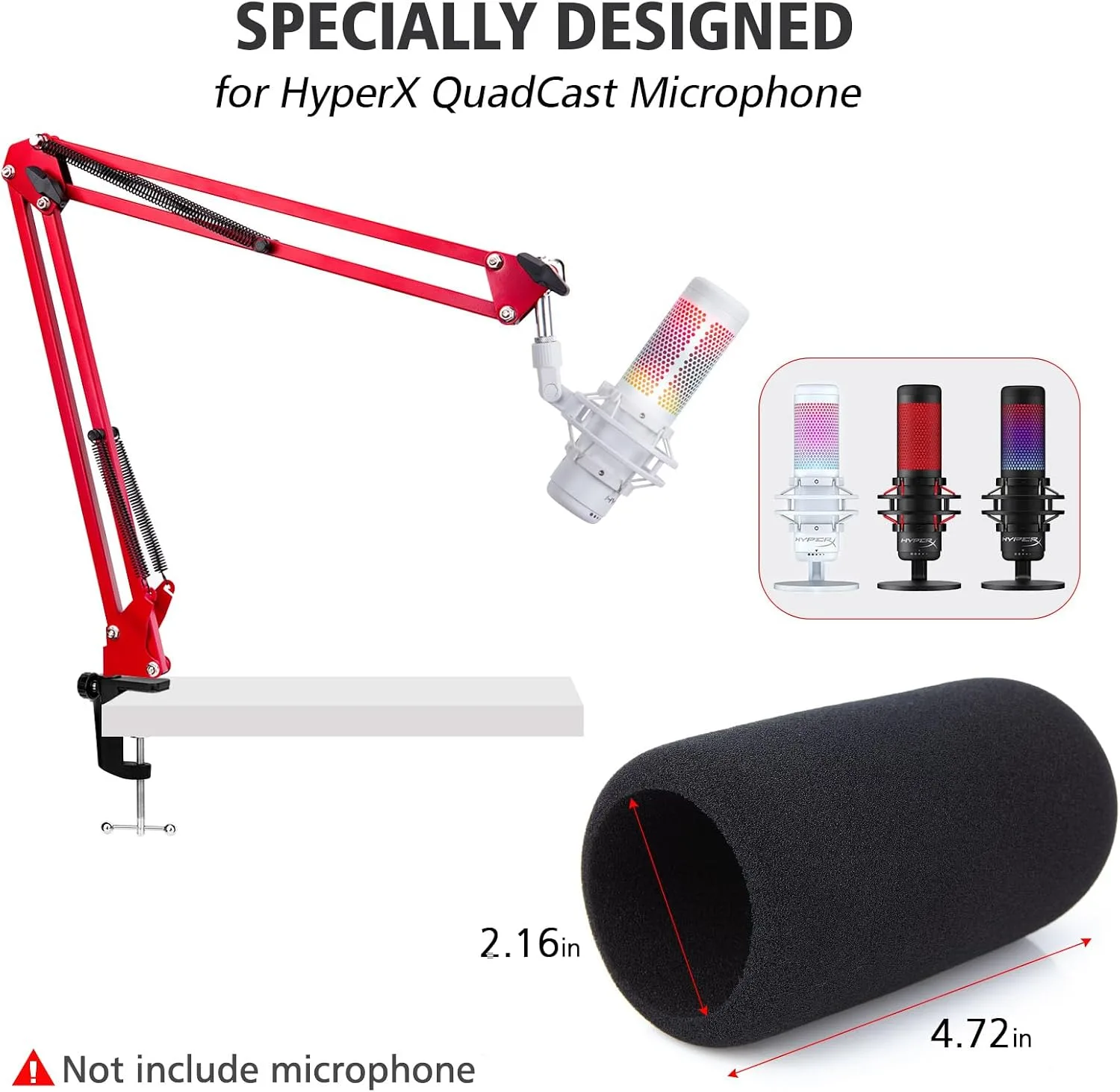 SUNMON HyperX QuadCast Boom Arm - Upgraded Red Boom Arm with Windscreen, Sound Insulation and Noise Reduction, HyperX QuadCast Microphone Arm with 3/8" to 5/8" Adapter