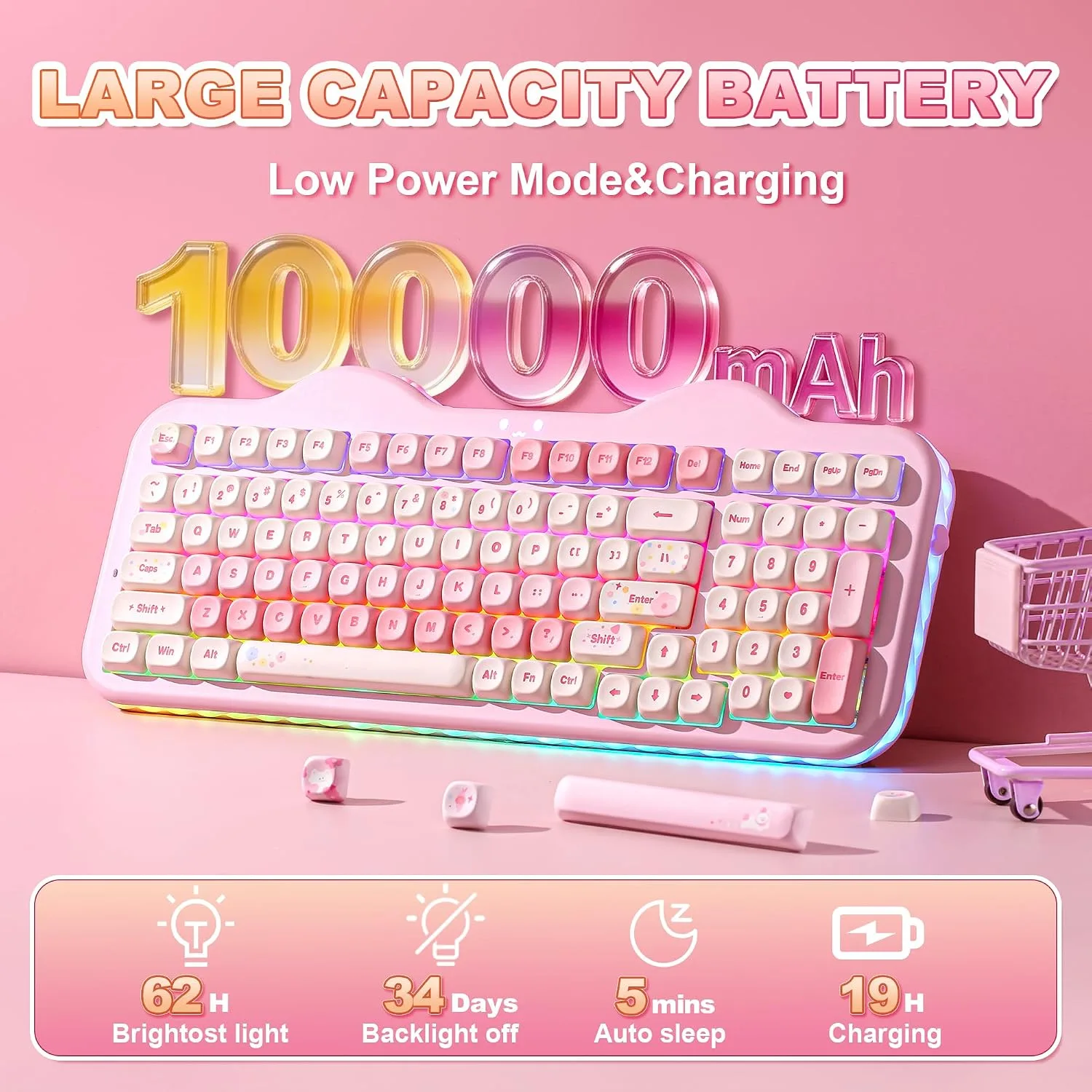 YUNZII C98 Cute Cake Wireless Mechanical Keyboard(Pink, Candy Switch)