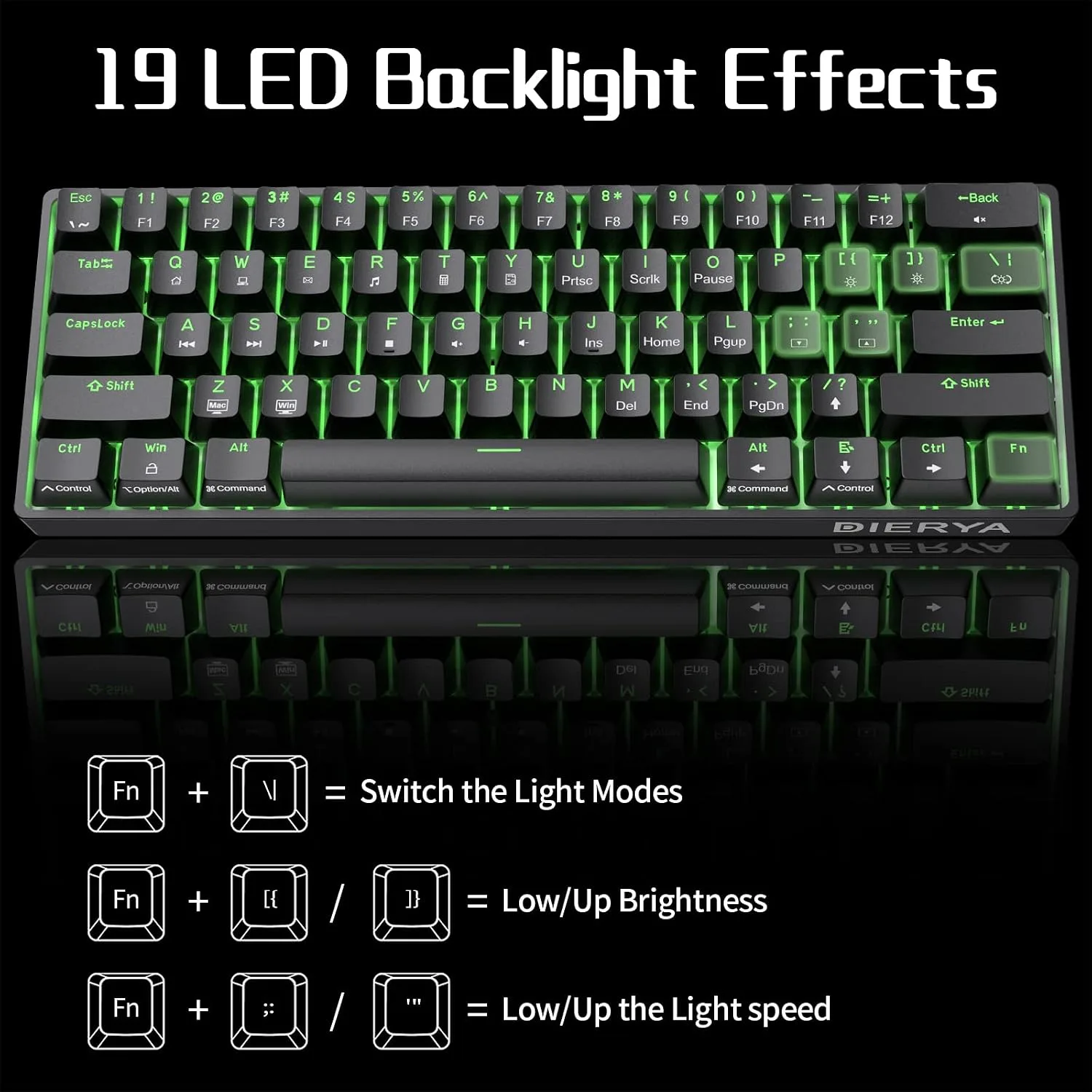 DIERYA 60% Mechanical Keyboard, DK61se Wired Gaming Keyboard with Blue Switches, LED Backlit Ultra-Compact 61 Keys Mini Office Keyboard for Windows Laptop PC Gamer Typist（Black）