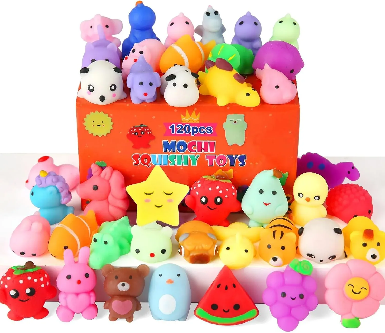 120 Pack Mochi Squishy Toys, Kawaii Mini Squishies Party Favors for Kids