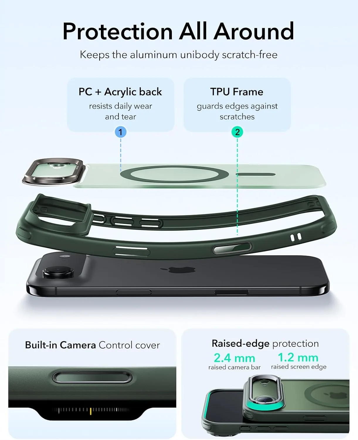 ESR Classic Hybrid Case for iPhone Air with Flex Stand, Frosted Green