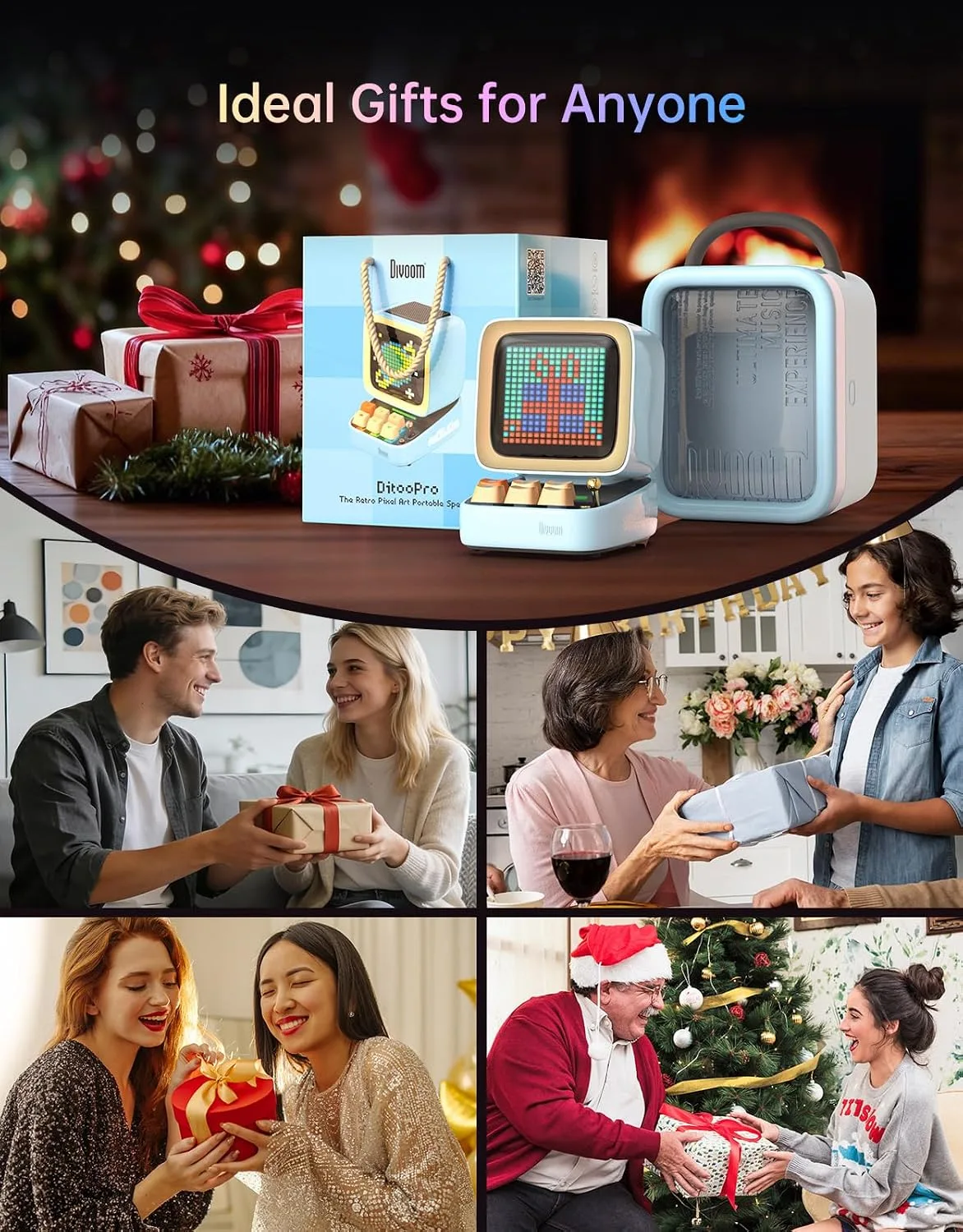 Divoom Ditoo Retro Pixel Art 15W Bluetooth Speaker,Cute Speaker with Alarm,White Noise & Mini Games,Iconic Desk Setup Speaker with 16X16 LED App Controlled Front Screen,Gifts for Anyone (Blue)