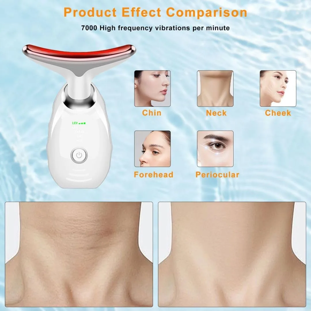 Facial Beauty Device, Face Massager Tool for Skin Care, Based on Triple Action LED, Thermal, and Vibration Technologies, Red and Blue LED Light, 7 Color Led Face and Neck Massager for Home Use