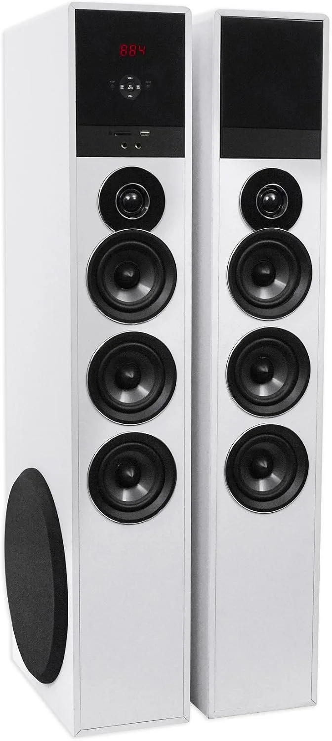 Rockville TM150W White Powered Home Theater Tower Speakers Dual 10" Subs