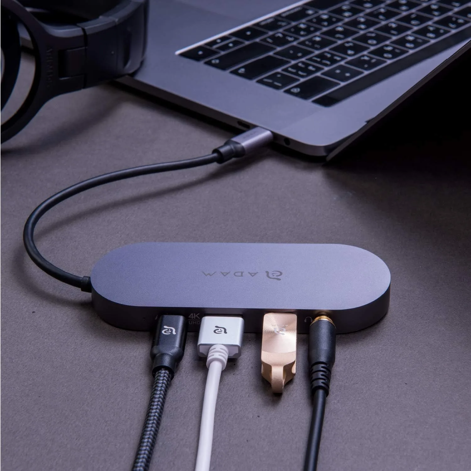 ADAM elements USB-C Hub with 240GB SSD External Storage, 4-in-1 Multiport Adapter with 4K HDMI, 60W PD & 3.5mm Audio for MacBook Pro/Air M4-M1, iPad Pro & iPhone 17-15