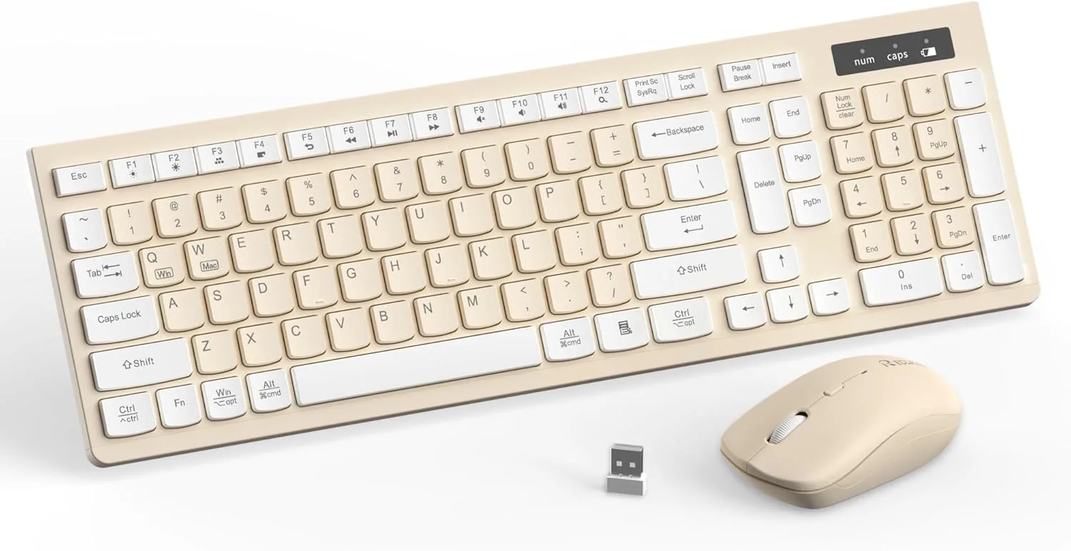 Wireless Keyboard and Mouse Combo Silent for Office and Home(Latte Color)