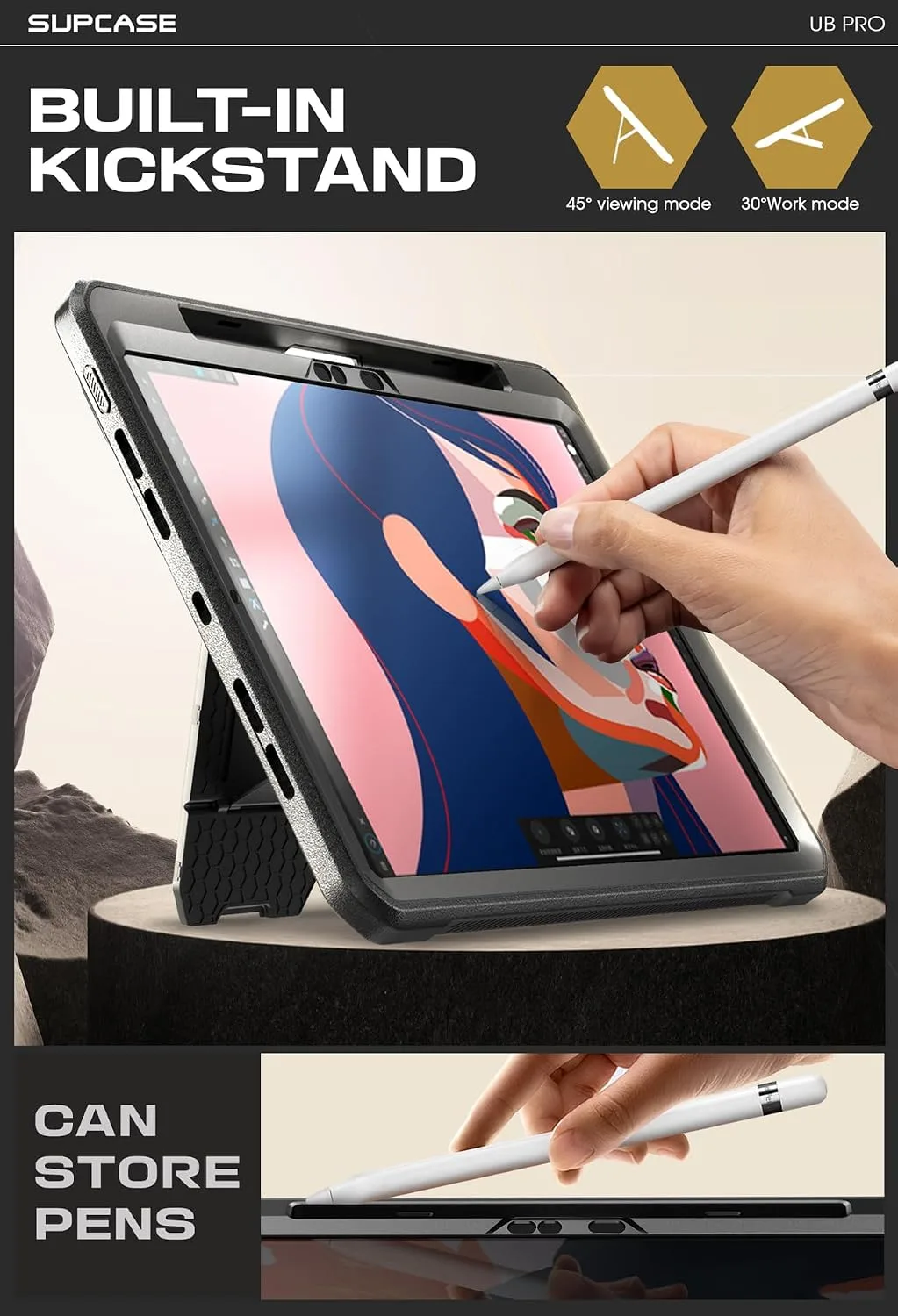 SUPCASE for iPad Pro 13 inch Case M5/M4 2025/2024 with Pencil Holder Black