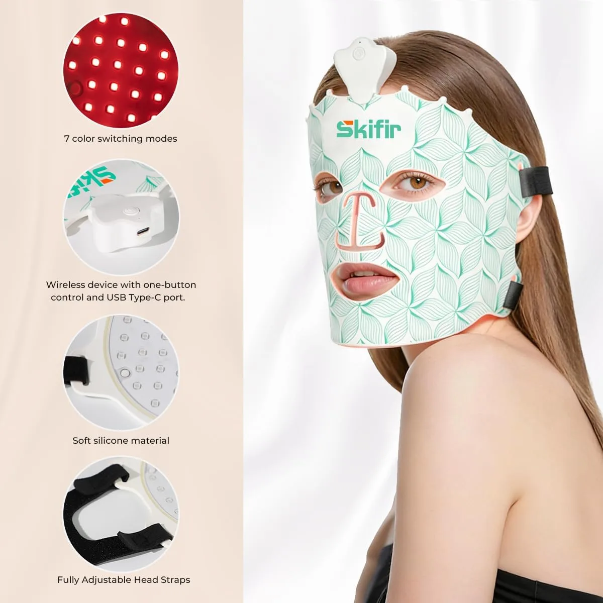 Wireless Photoelectric Beauty Red Light Mask Sustainable, Rechargeable and Ergonomic Design for Home & Travel