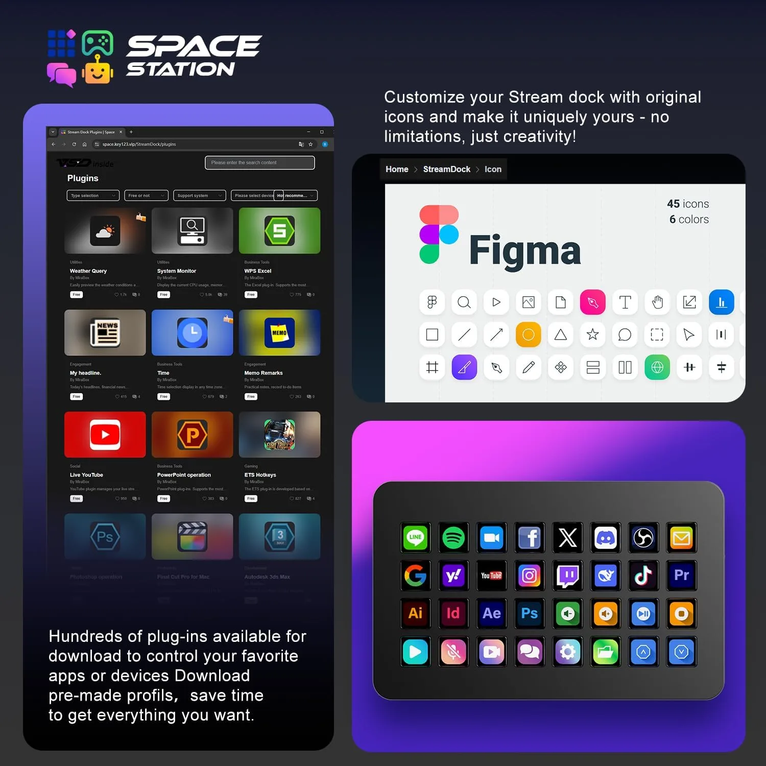 TreasLin/VSDinside XL Streaming Deck & Macro Keypad – 32 Customizable Keys with Scroll Wheels + RGB Light, Programmable Shortcut Keyboard for Gamers Creators Work on OBS Twitch Zoom Teams PS Excel