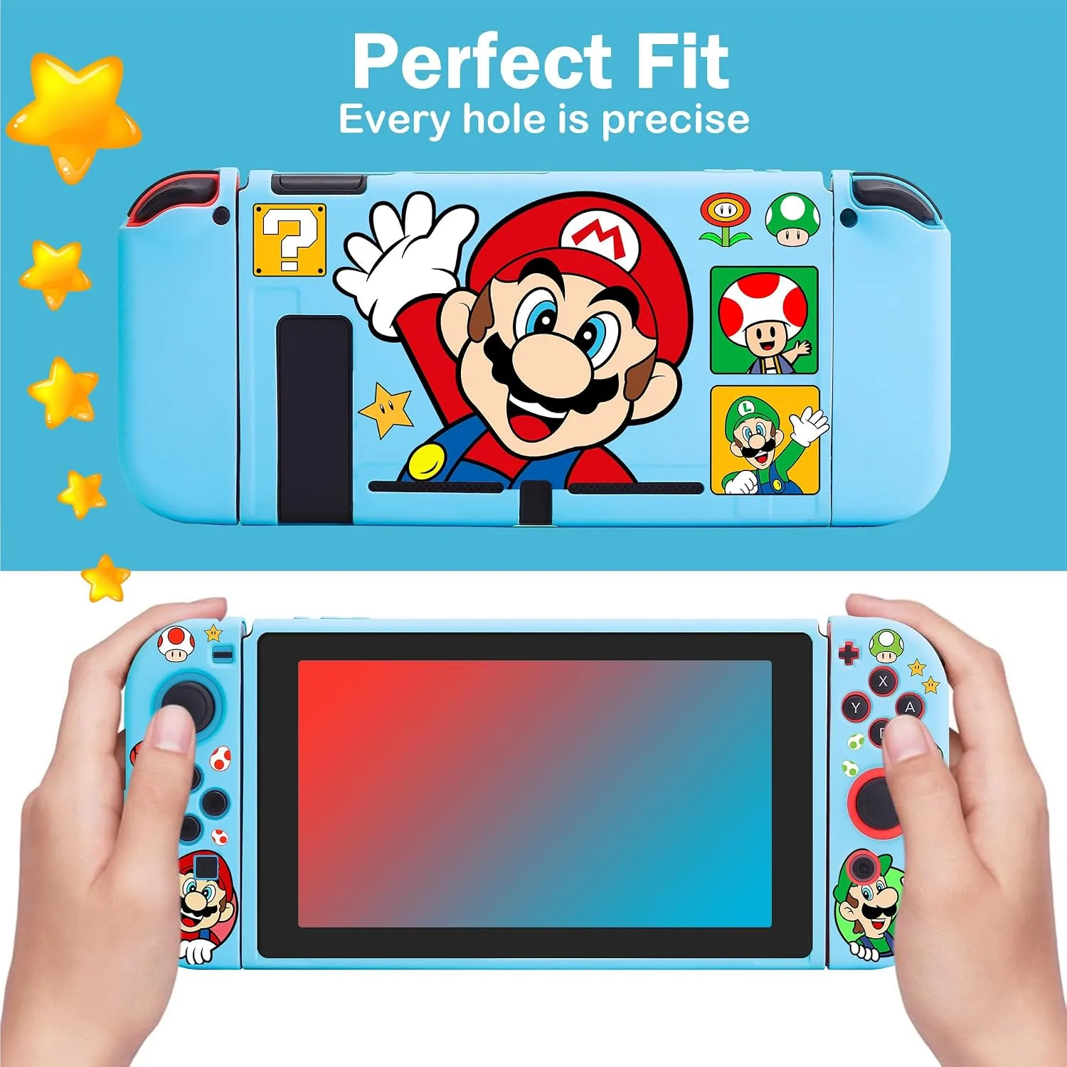 Xcitifun Case Designed for Nintendo Switch for Girls Boys Kids Soft Slim TPU Switch Cases Cute Kawaii Character Cartoon Protective Shell Cover Compatible with Nintendo Switch 2017 - Blue Ma