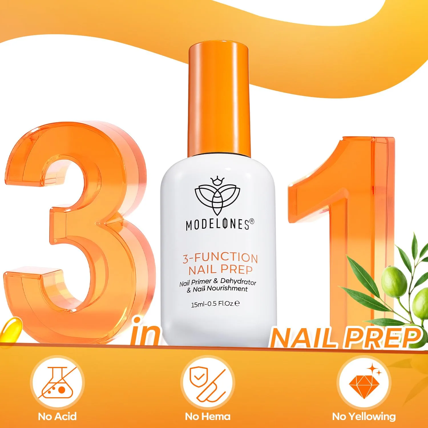 modelones Nail Dehydrator and Primer, 3-in-One HEMA-Free Nourishing Prep