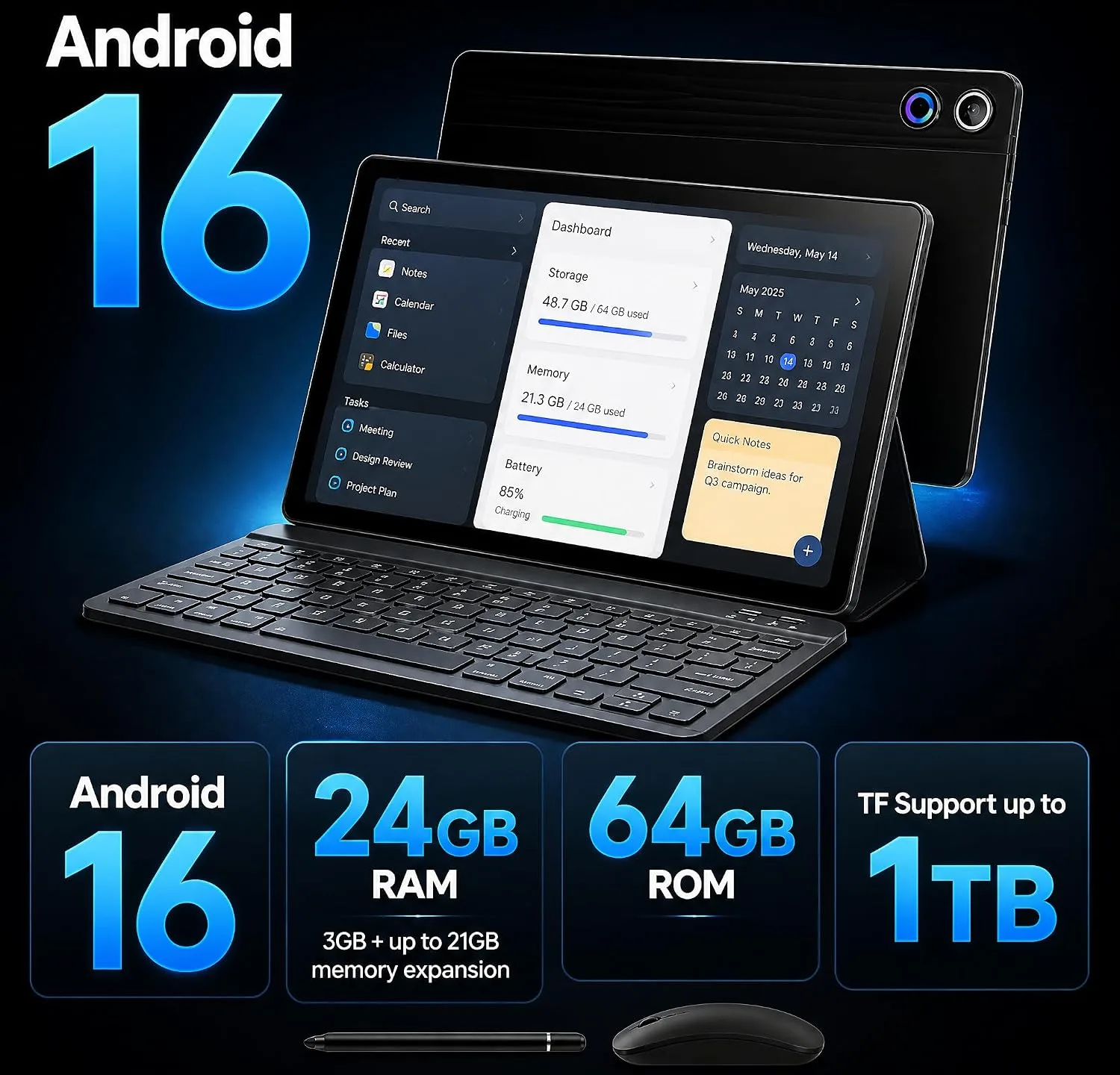 Jeazans Android 16 Tablet 10.1 Inch, 2-in-1 Tablet Bundle with Keyboard