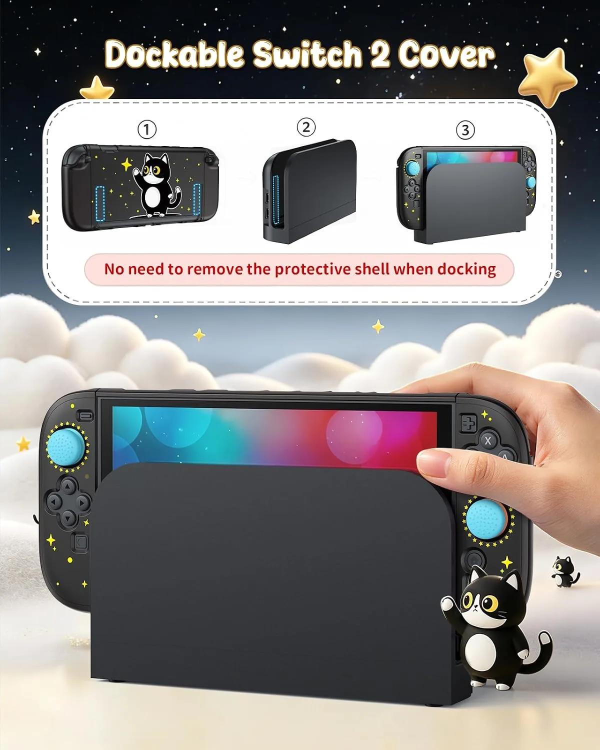 Switch 2 Cute Case,FYOUNG Dockable Cute Cat Hard Shell Cover for Nintendo 2