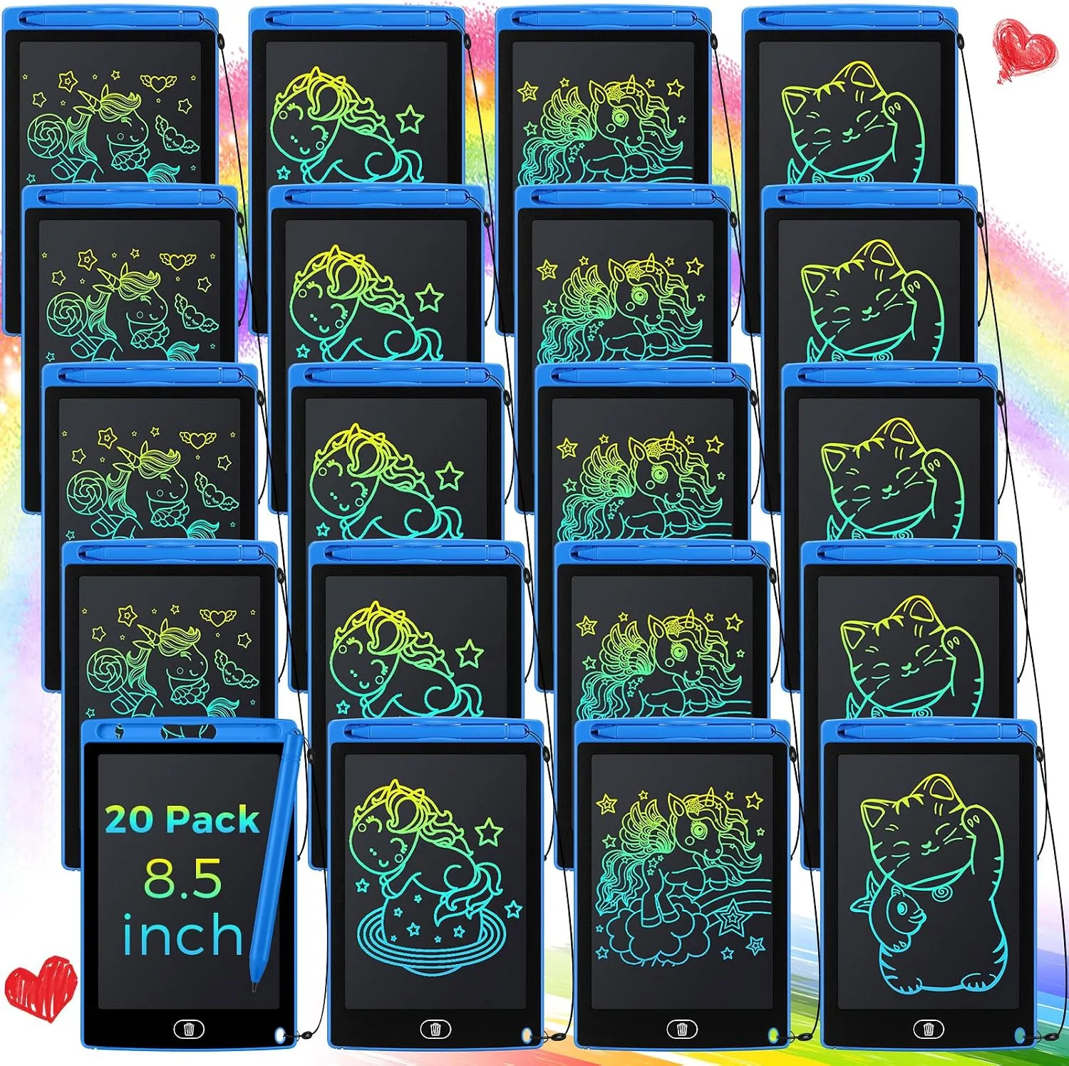 Zhehao 20 Pack 8.5 Inch LCD Writing Tablet Drawing Board,Blue,Classic